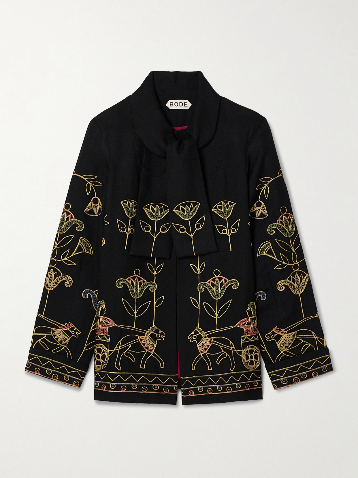 BODE - Garden Chariot Tie-neck Embroidered Brushed Wool-twill Jacket - Blue