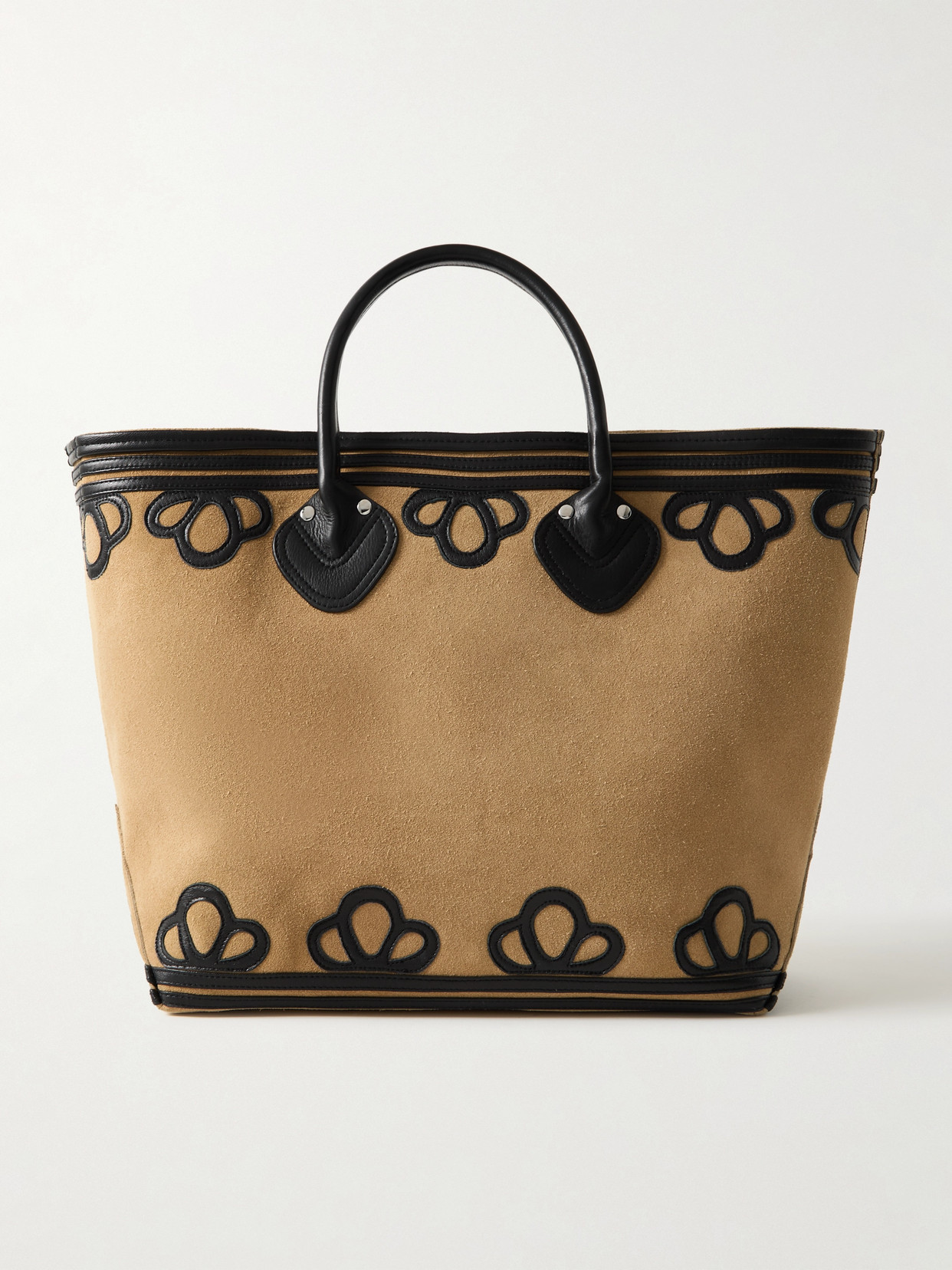 BODE - Trefoil Leather-trimmed Suede Tote - Black