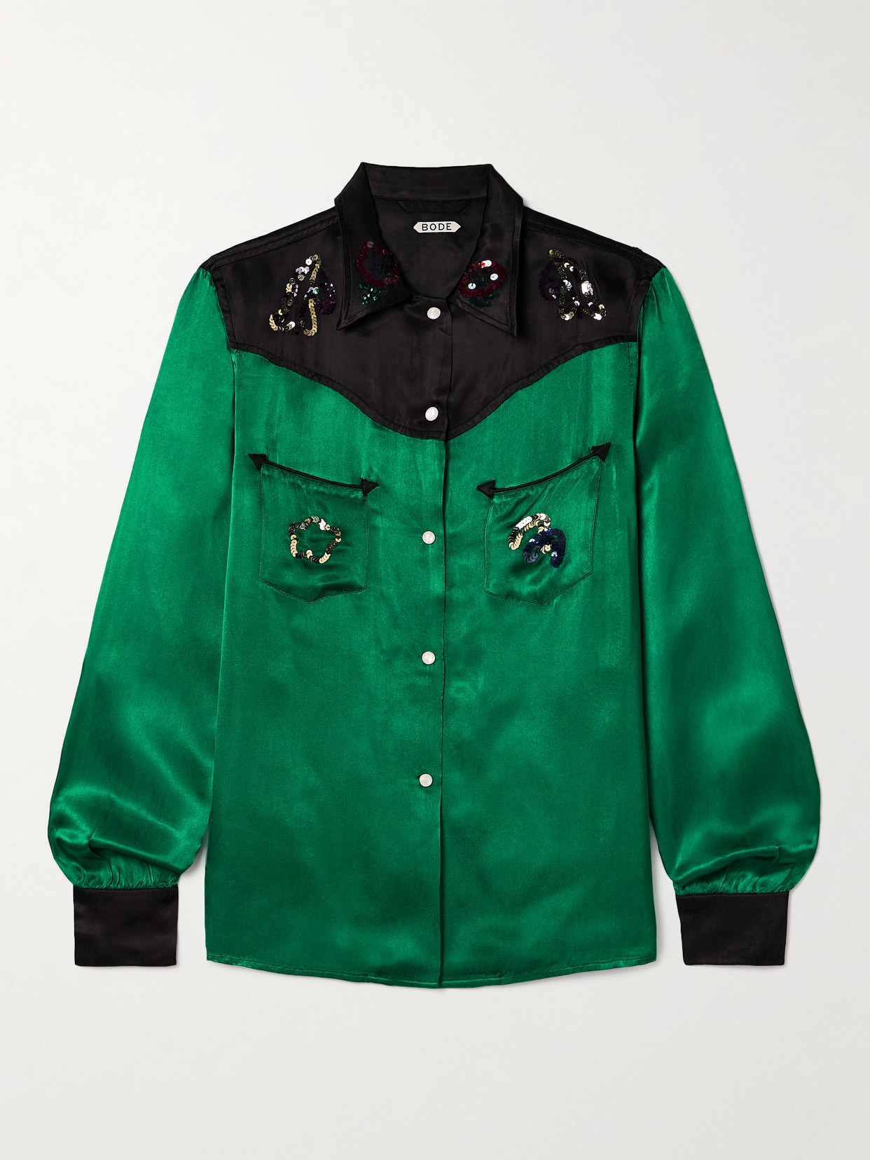 Bode Rodeo Sequin-embellished Satin Shirt In Green