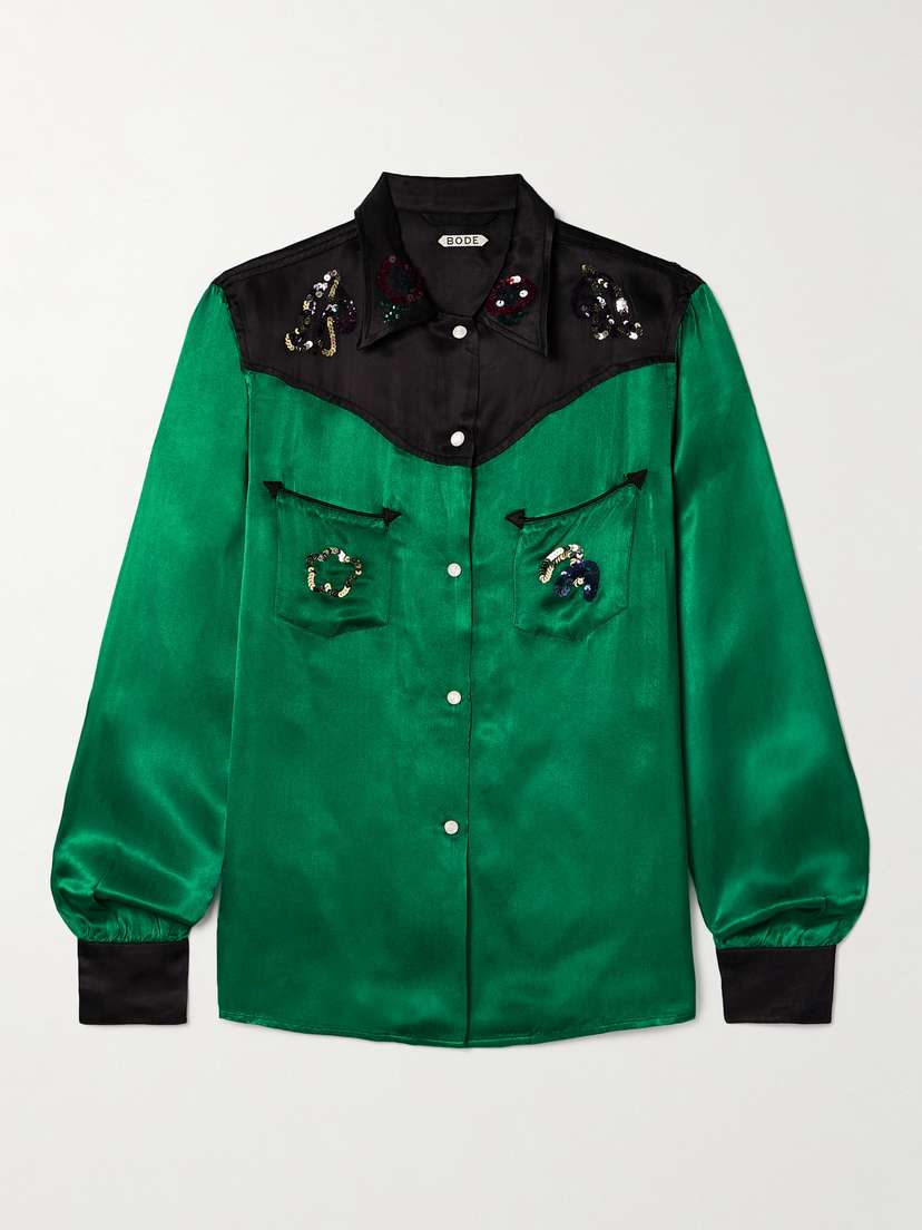 BODE Rodeo Sequin-embellished Satin Shirt