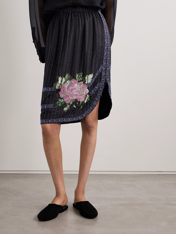 Bode Embellished silk-charmeuse midi skirt