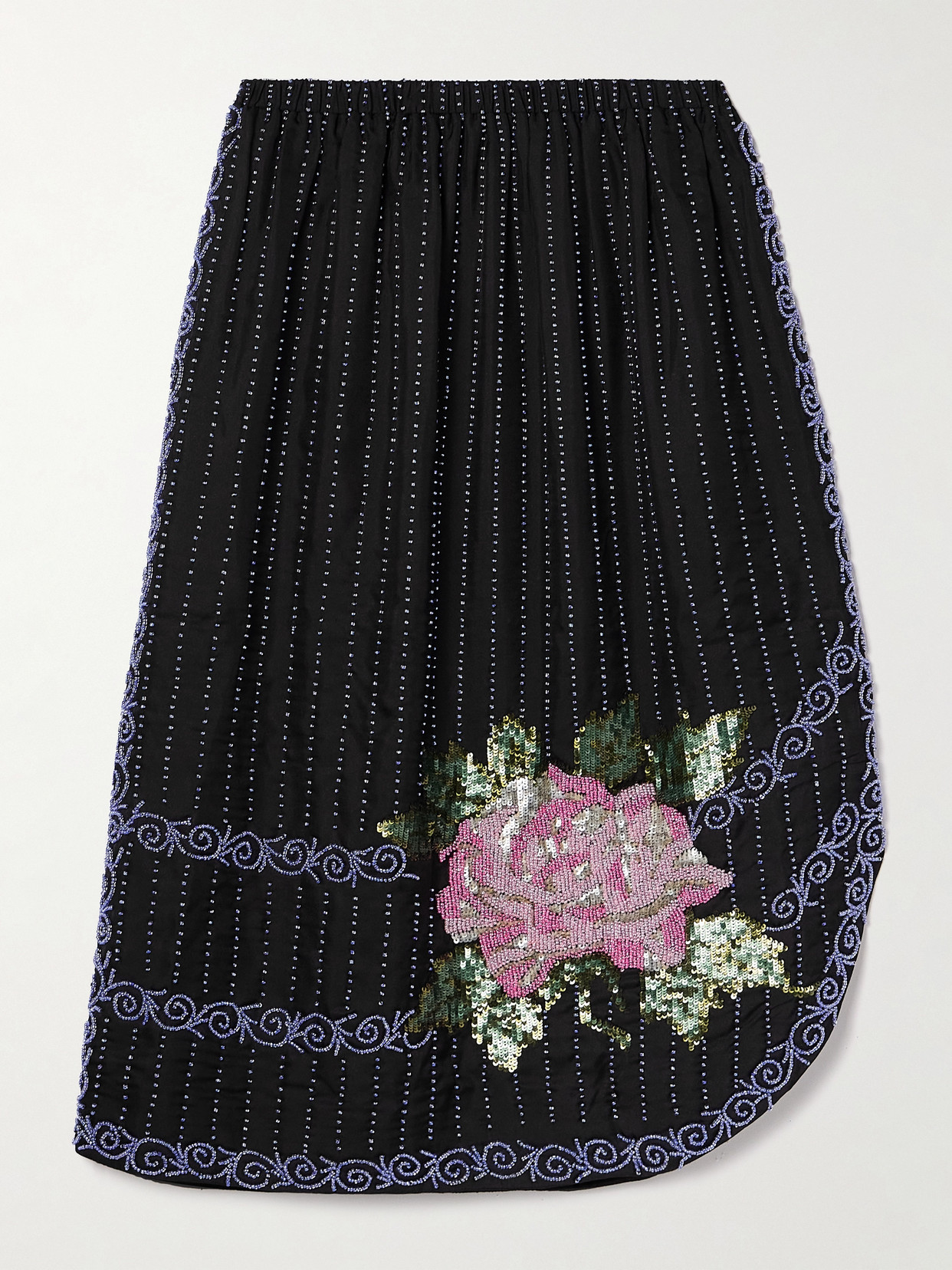 BODE - Embellished Silk-charmeuse Midi Skirt - Black