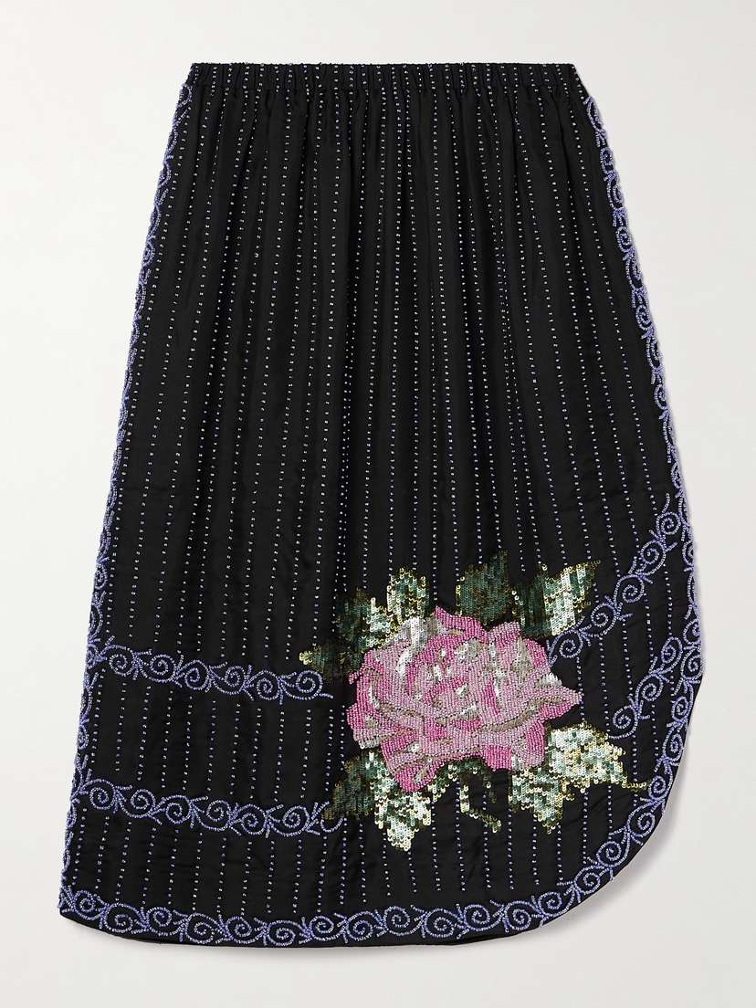 BODE Embellished Silk-charmeuse Midi Skirt - x small