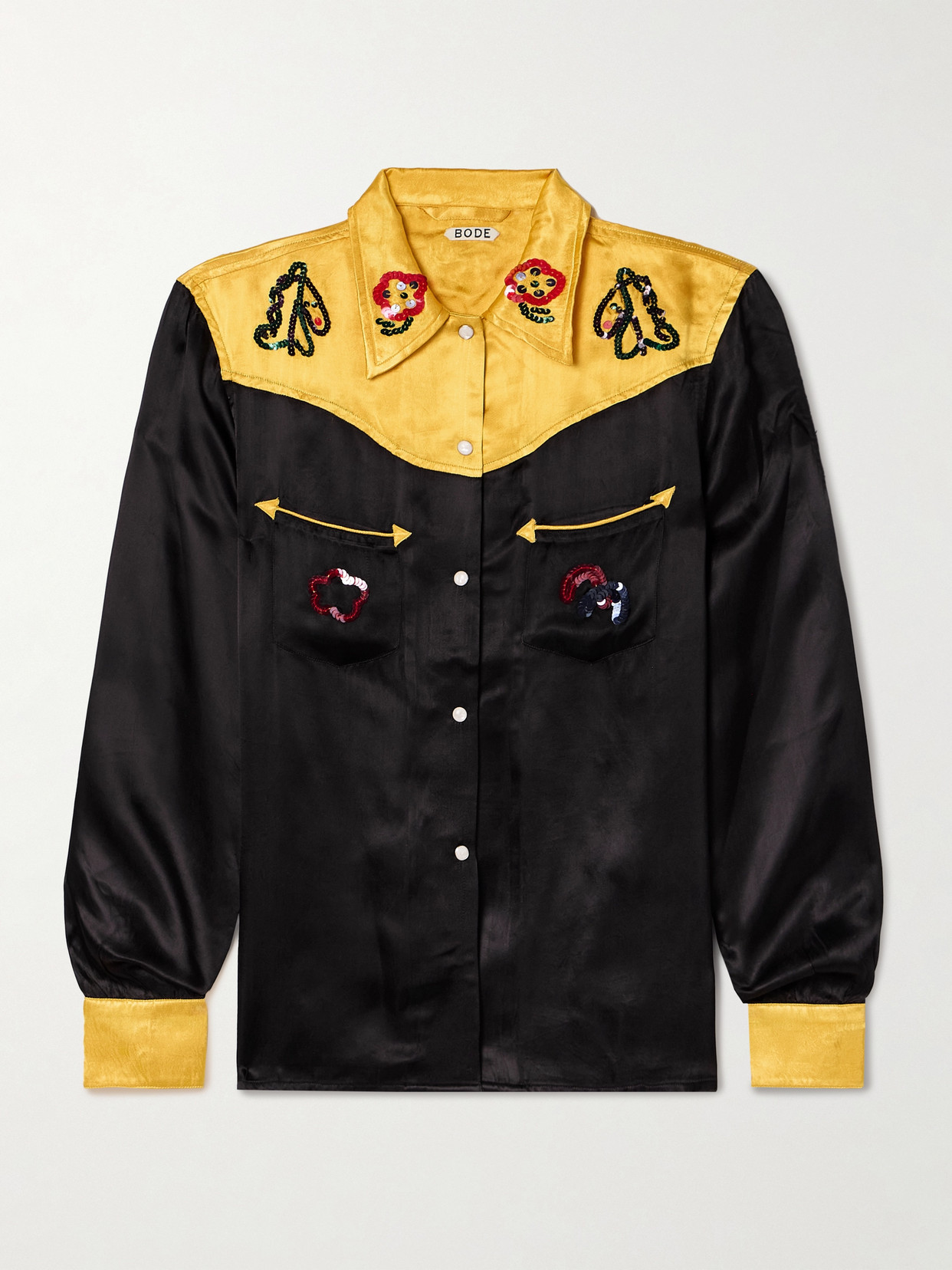 BODE - Rodeo Sequin-embellished Satin Shirt - Black