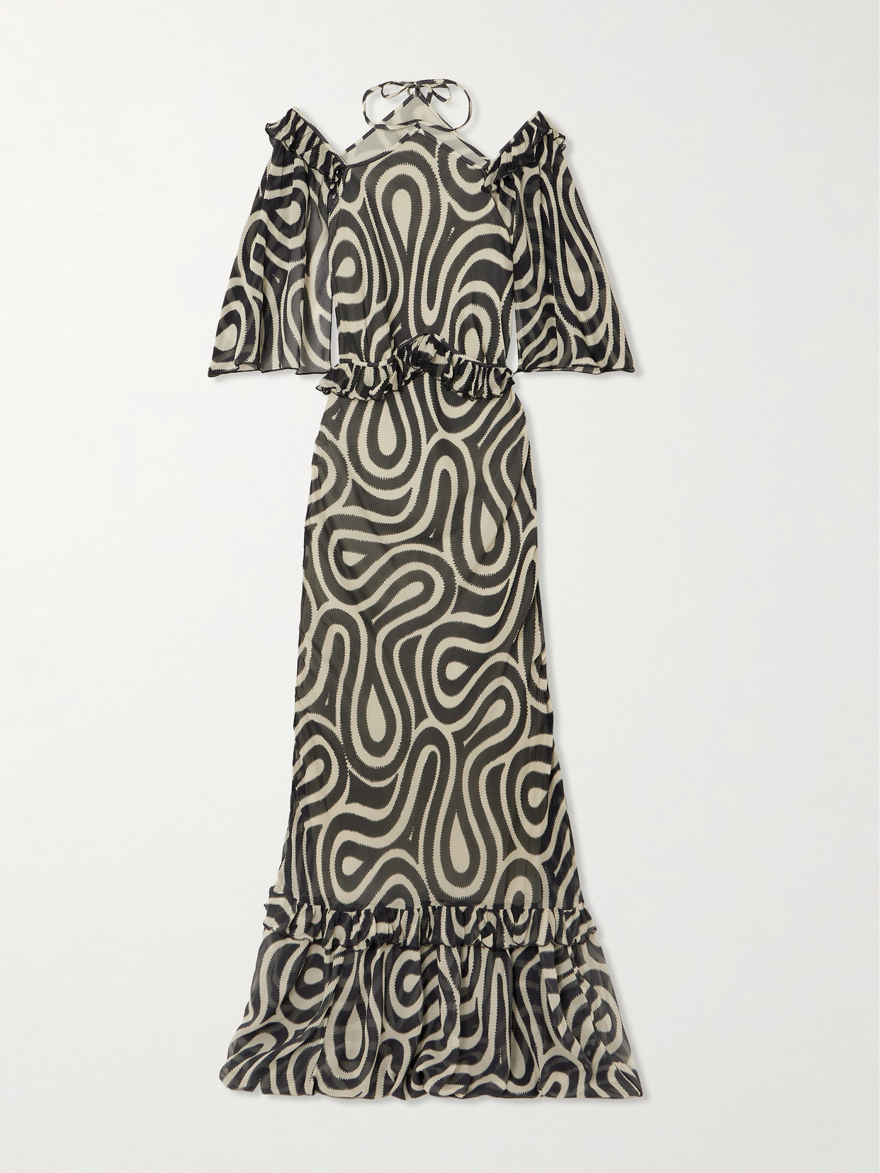 BODE COMBER RUFFLED PRINTED SILK-CHIFFON MAXI DRESS