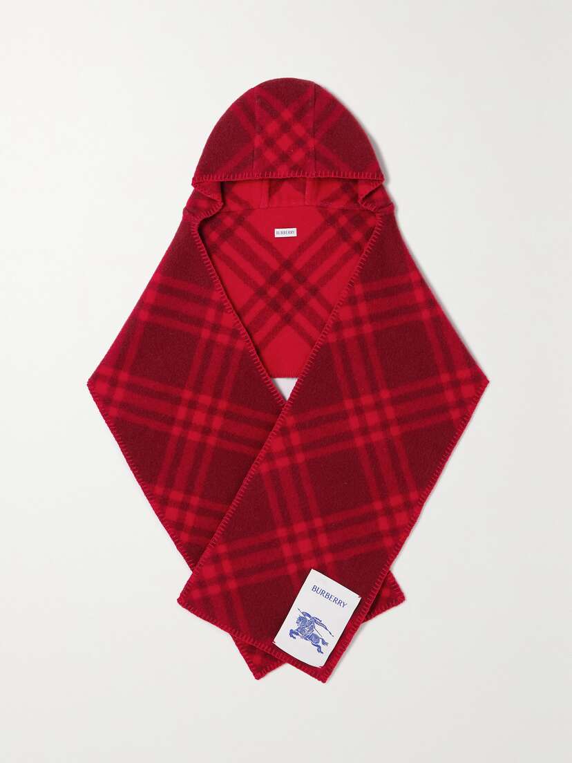 Burberry Hooded Checked Wool-jacquard Scarf -  - One size