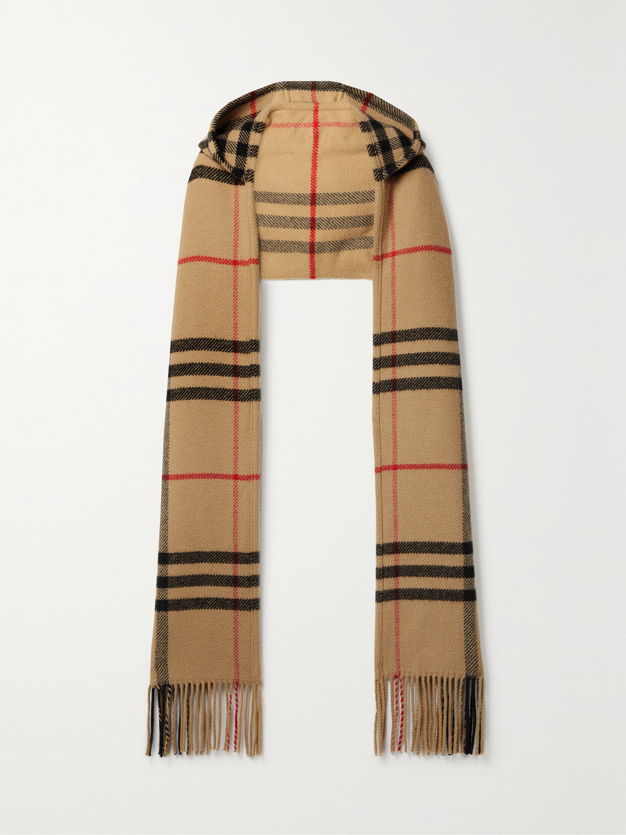 Burberry - Hooded Checked Fringed Wool And Cashmere-blend Scarf - Neutrals