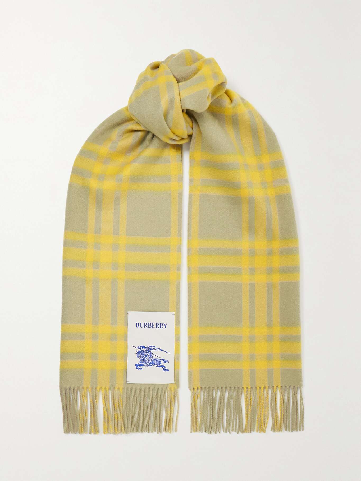 BURBERRY Appliquéd fringed checked cashmere scarf NETAPORTER
