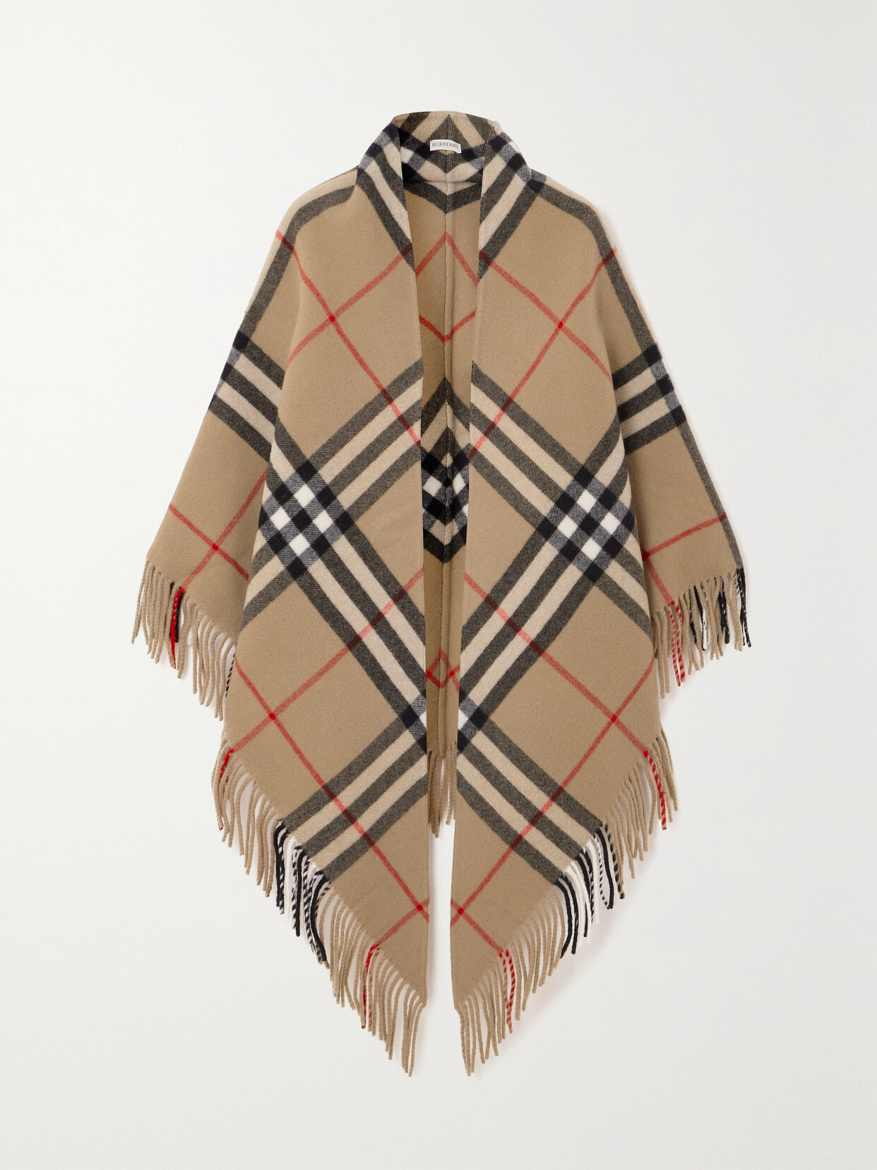 Burberry Fringed Checked Wool Wrap In Neutrals