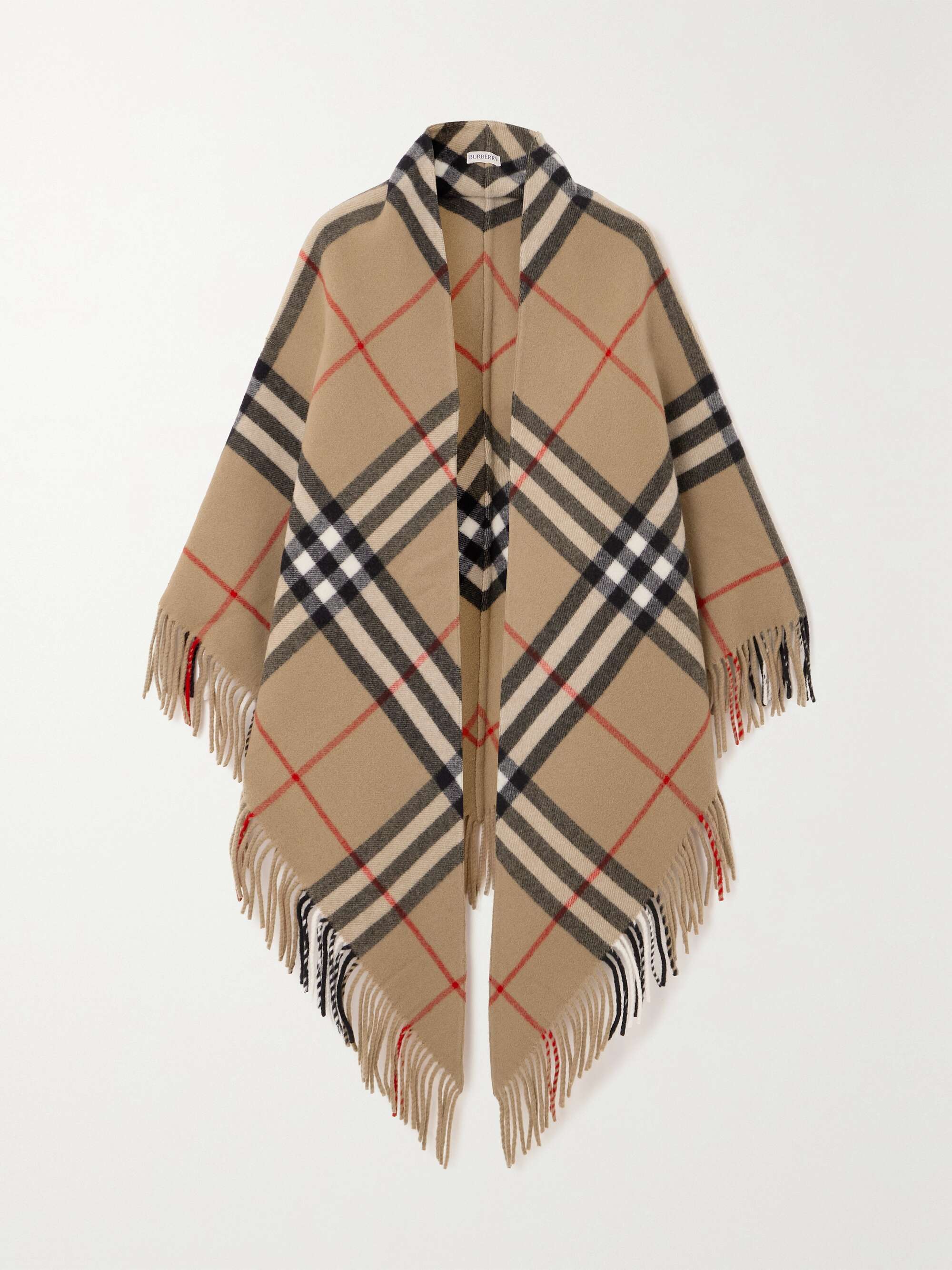 BURBERRY Fringed checked wool wrap | NET-A-PORTER