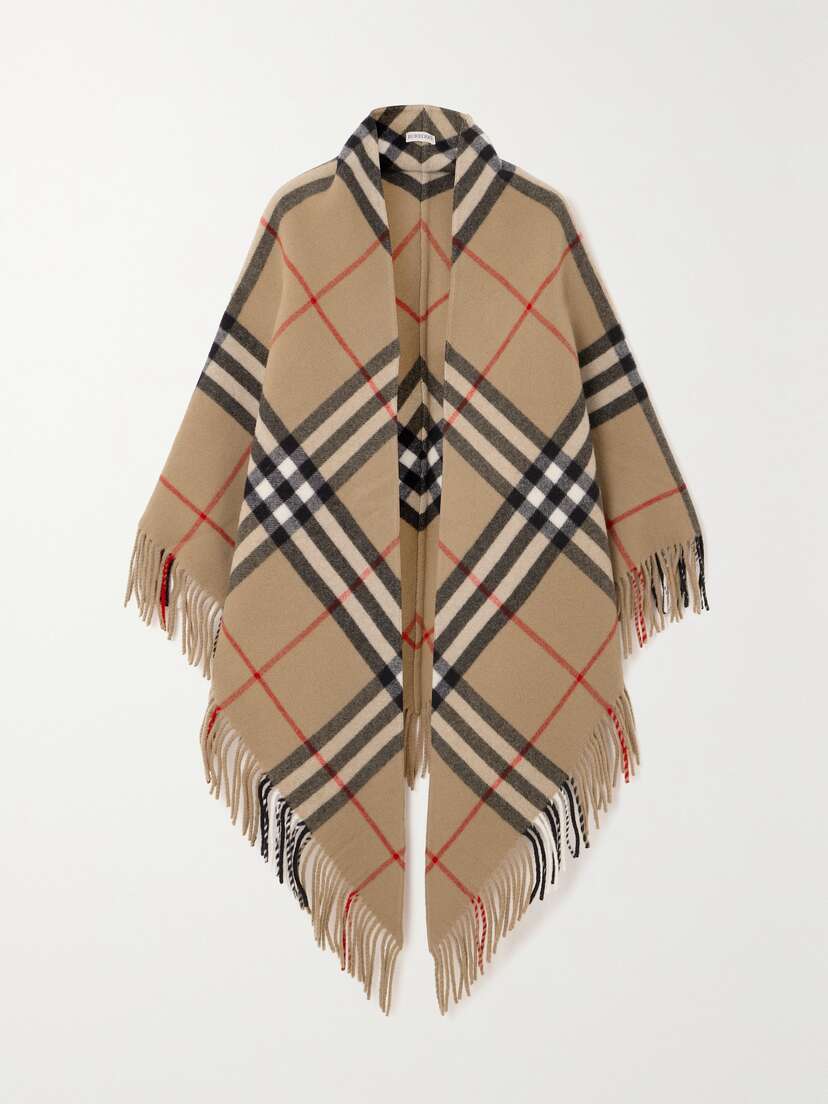 Burberry Fringed Checked Wool Wrap