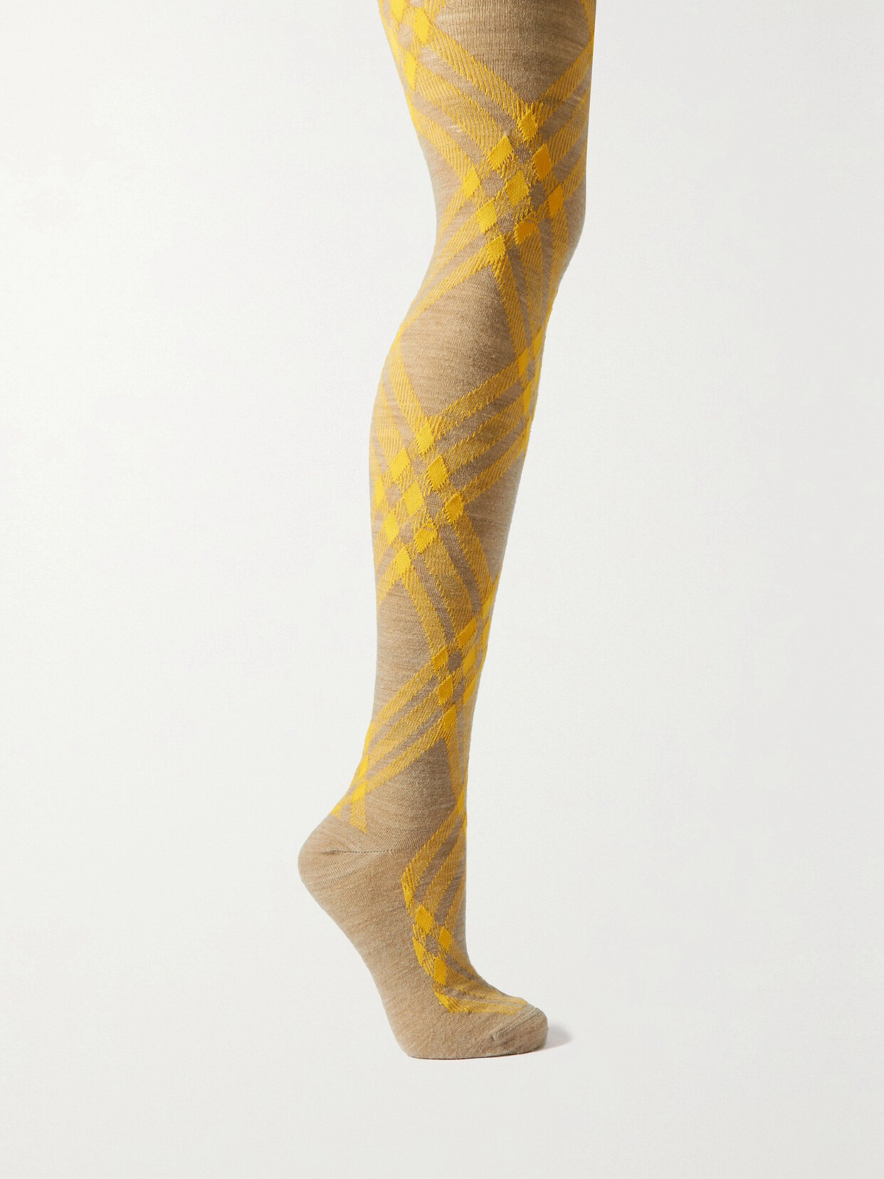 Shop Burberry Wool-blend Jacquard Tights In Yellow