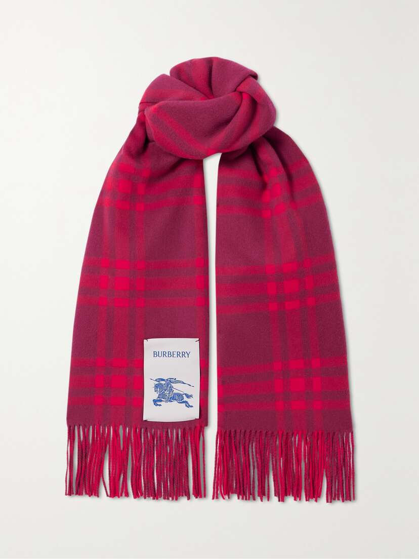 Burberry Fringed Checked Cashmere Scarf -  - One size