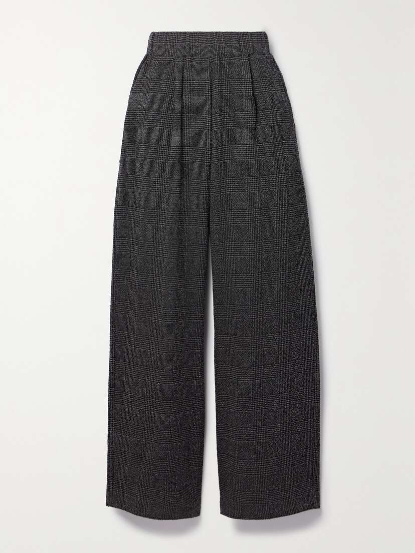 LESET Austyn Pleated Prince Of Wales Checked Alpaca-blend Wide-leg Pants