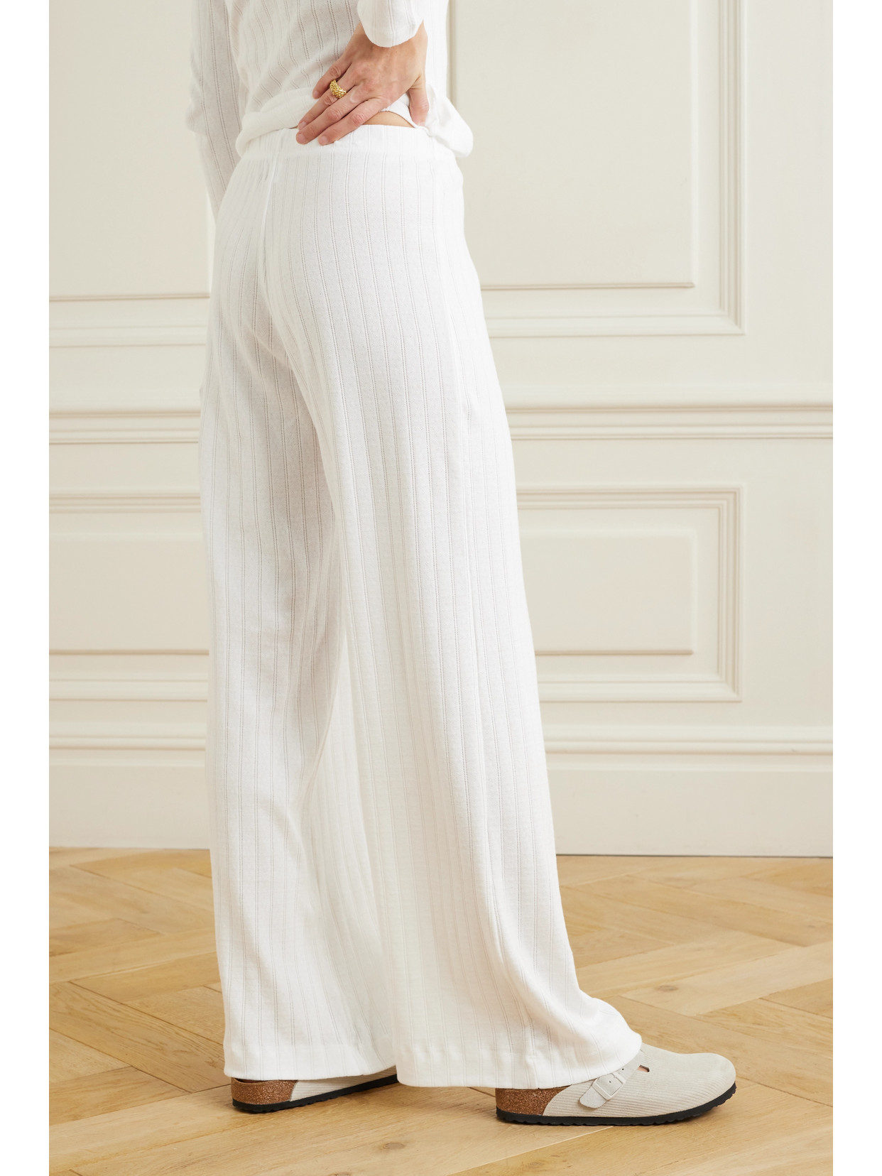 Leset Boxer Pointelle-knit Cotton Pants In White