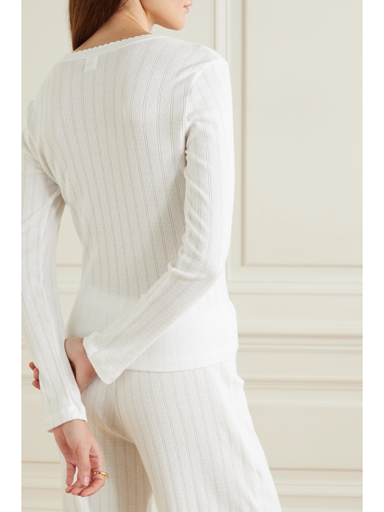 Leset Pointelle Tee In White