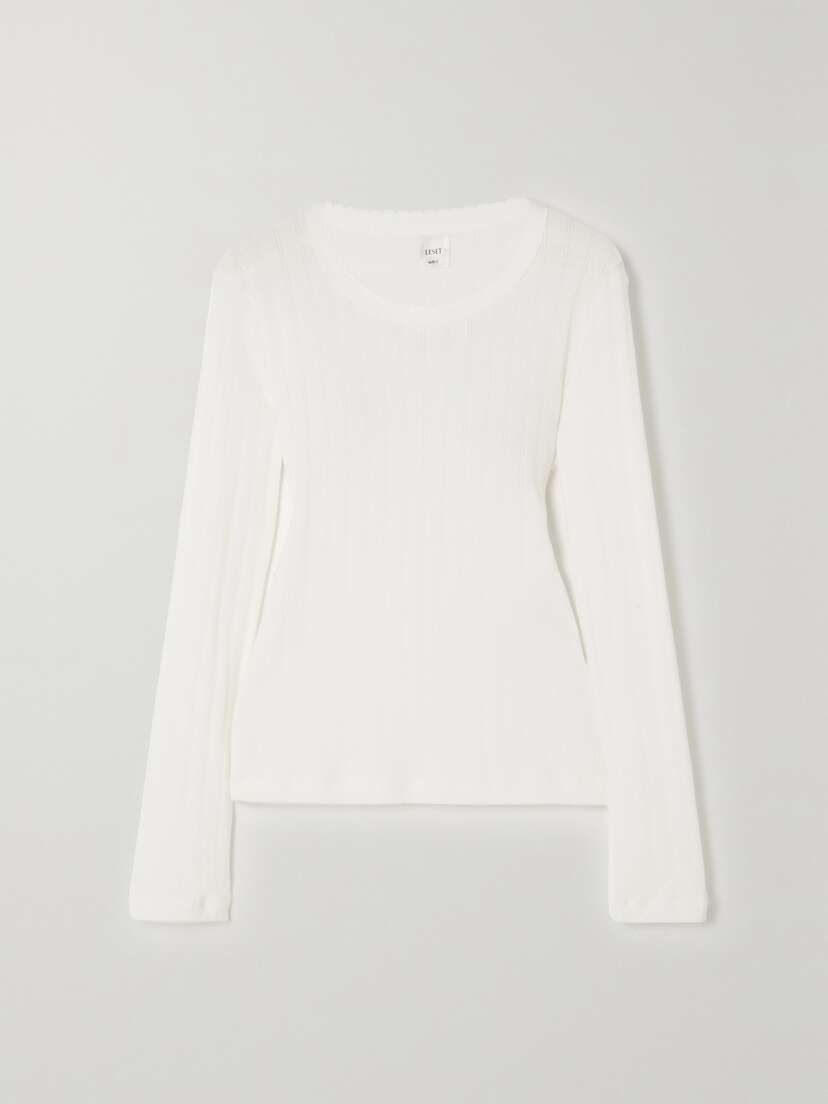 LESET Pointelle-knit Cotton-jersey Top