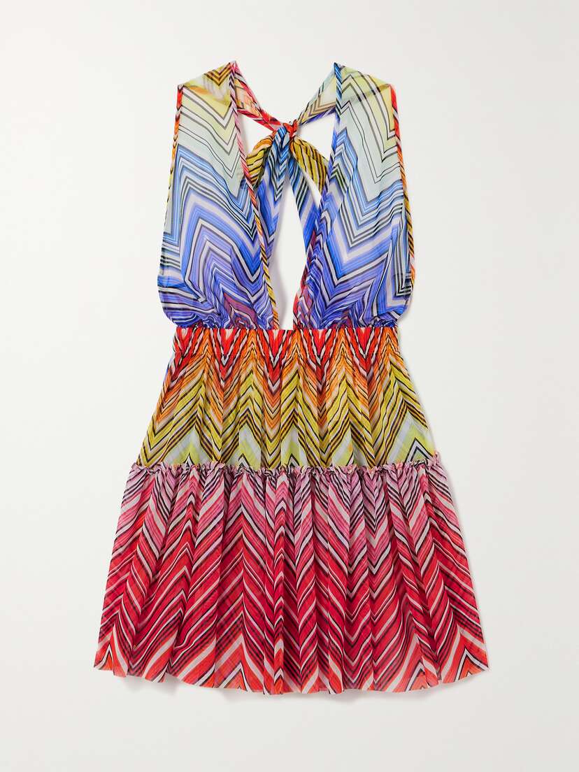 Missoni Mare Tiered Striped Mesh Halterneck Mini Dress