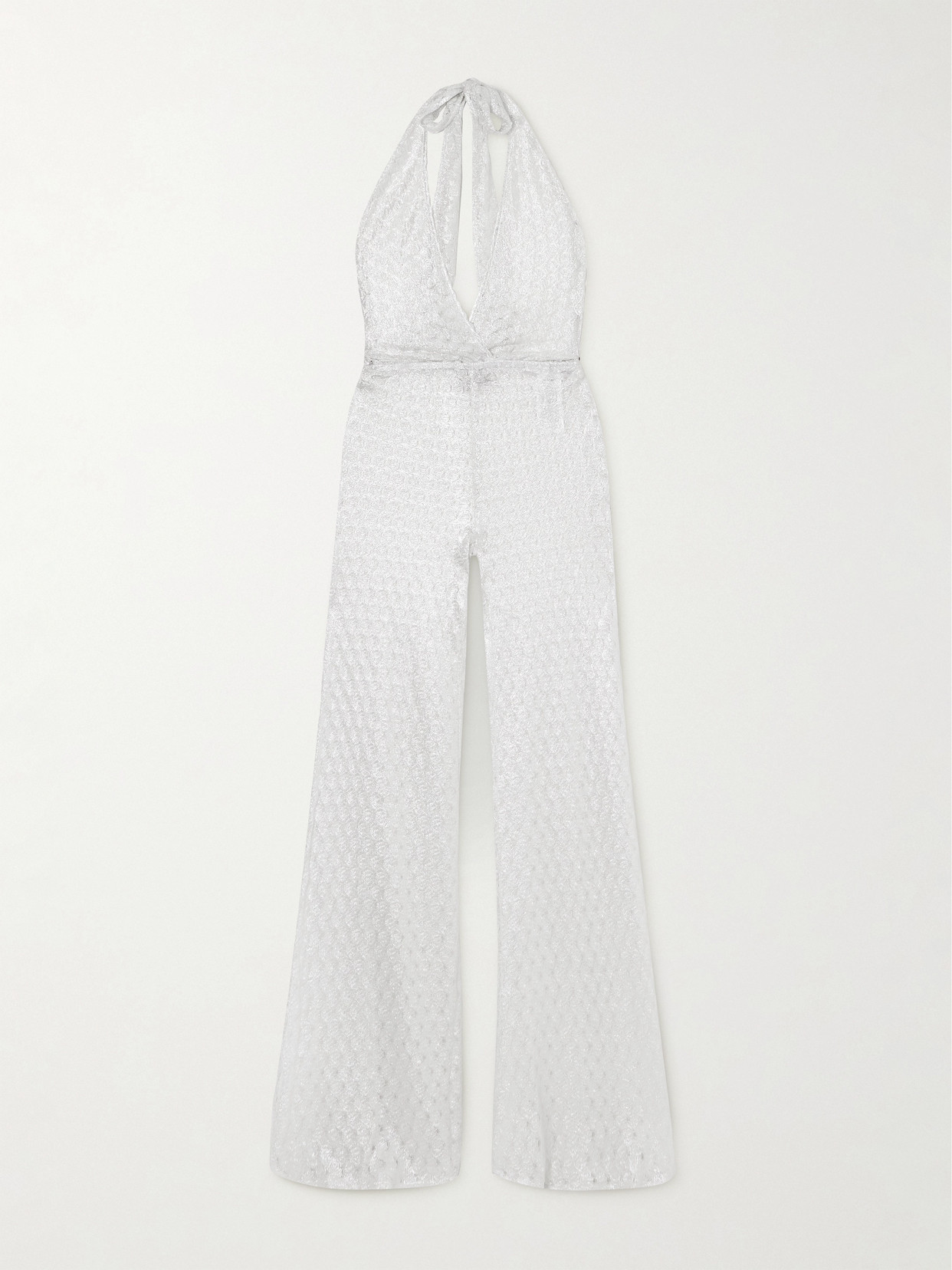 Missoni Metallic Crochet-knit Halterneck Jumpsuit In White