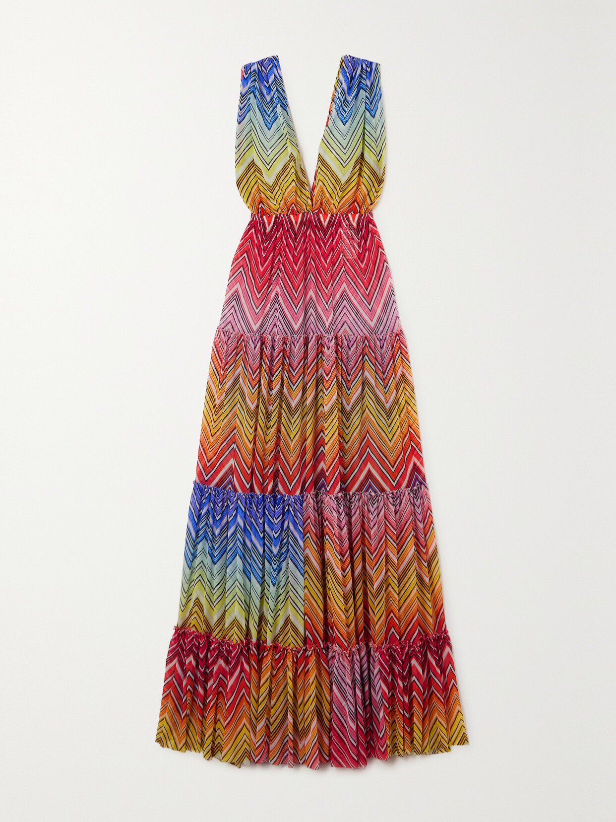 Shop Missoni Mare Tiered Striped Mesh Maxi Dress In Multi