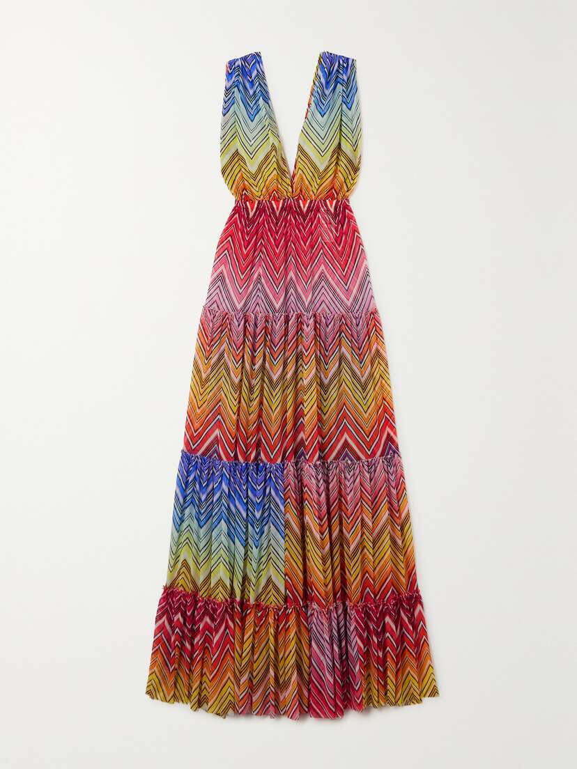 Missoni Mare Tiered Striped Mesh Maxi Dress