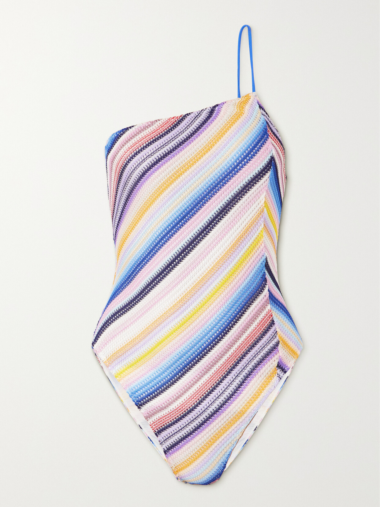 Missoni - Mare One-shoulder Striped Crochet-knit Swimsuit - Blue