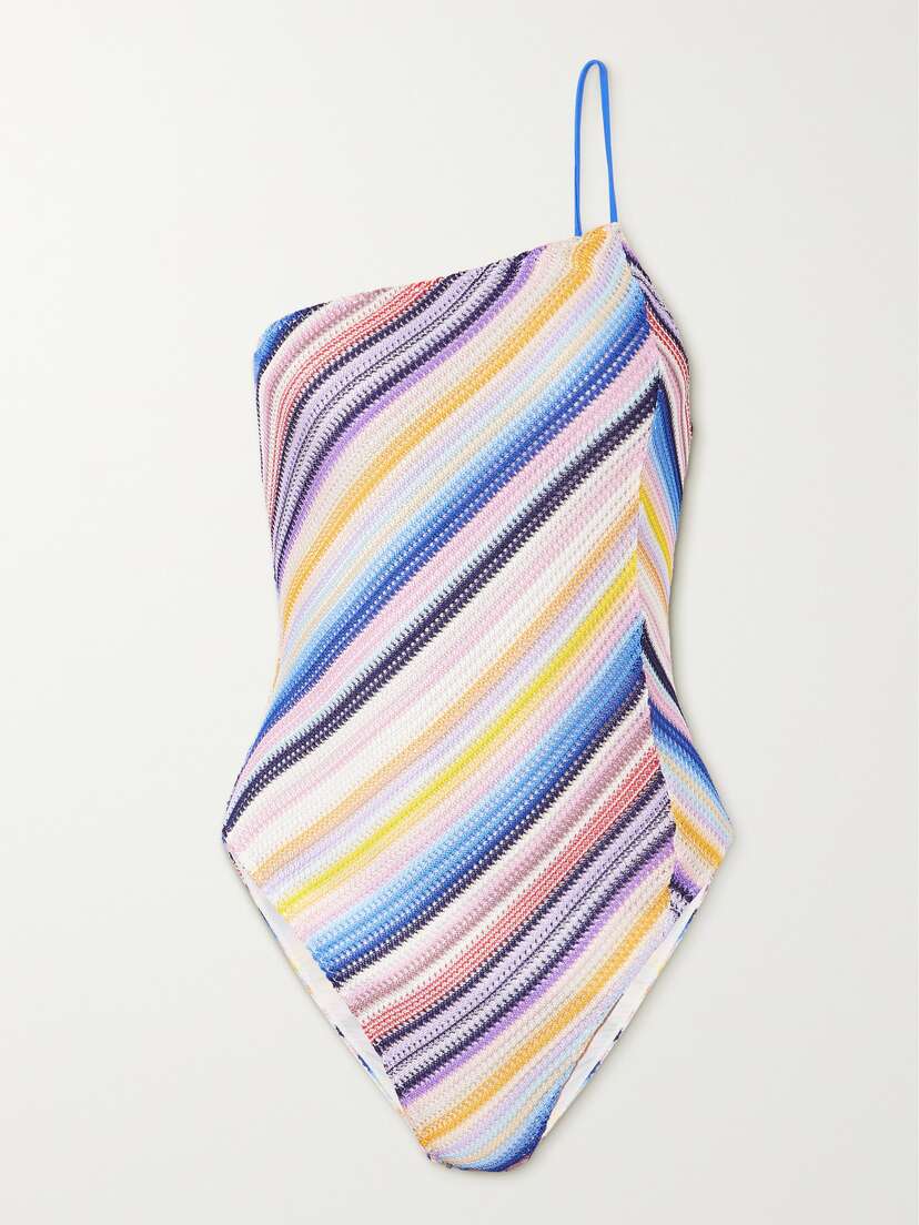 Missoni Mare One-shoulder Striped Crochet-knit Swimsuit
