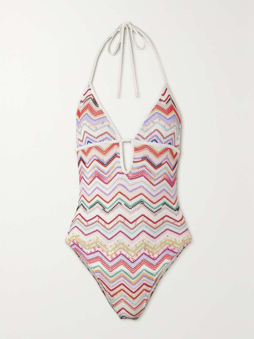 Missoni Mare Backless Metalic Crochet-knit Halterneck Swimsuit