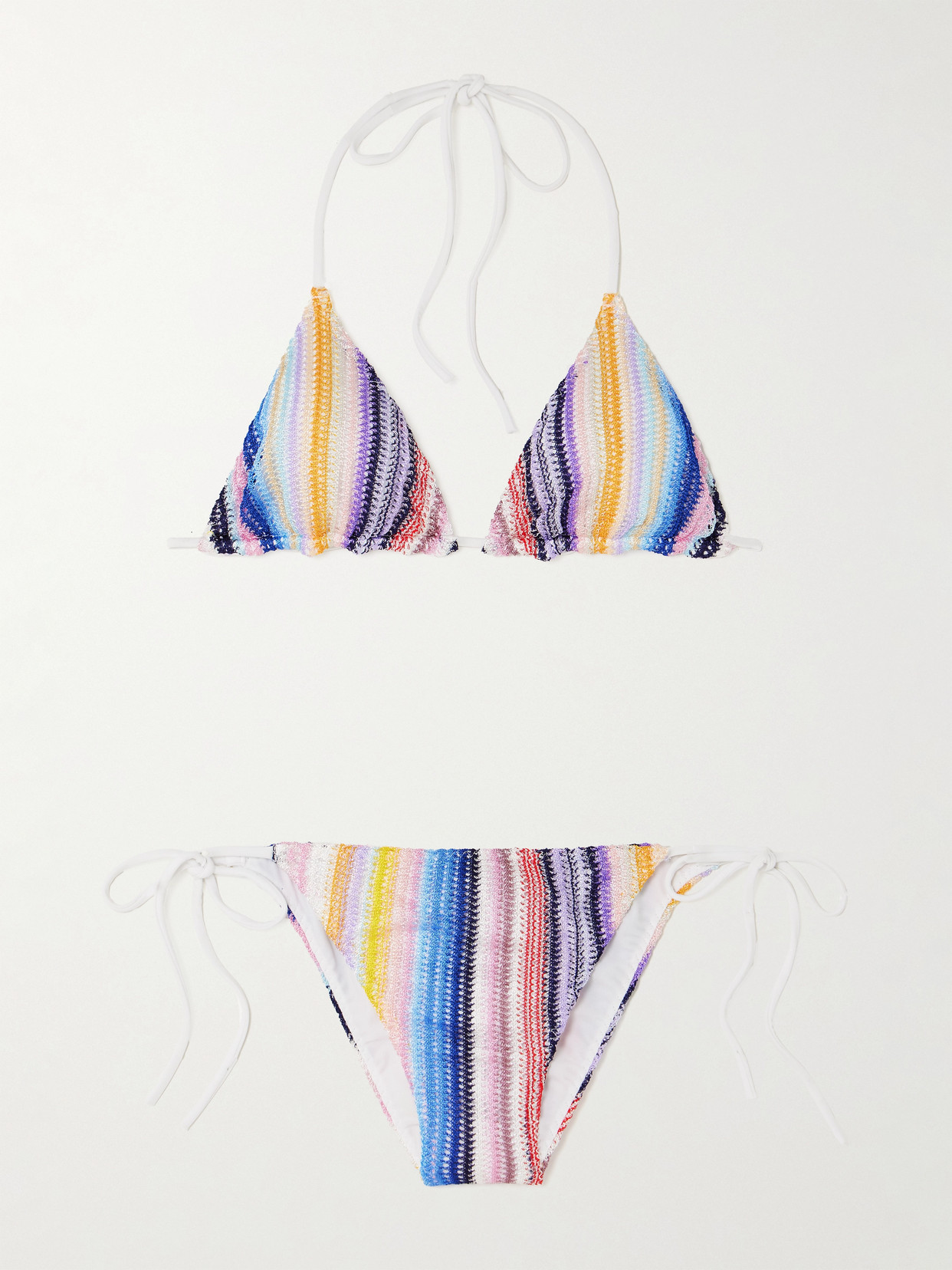 Missoni Mare Metallic Striped Crochet-knit Triangle Bikini In Blue