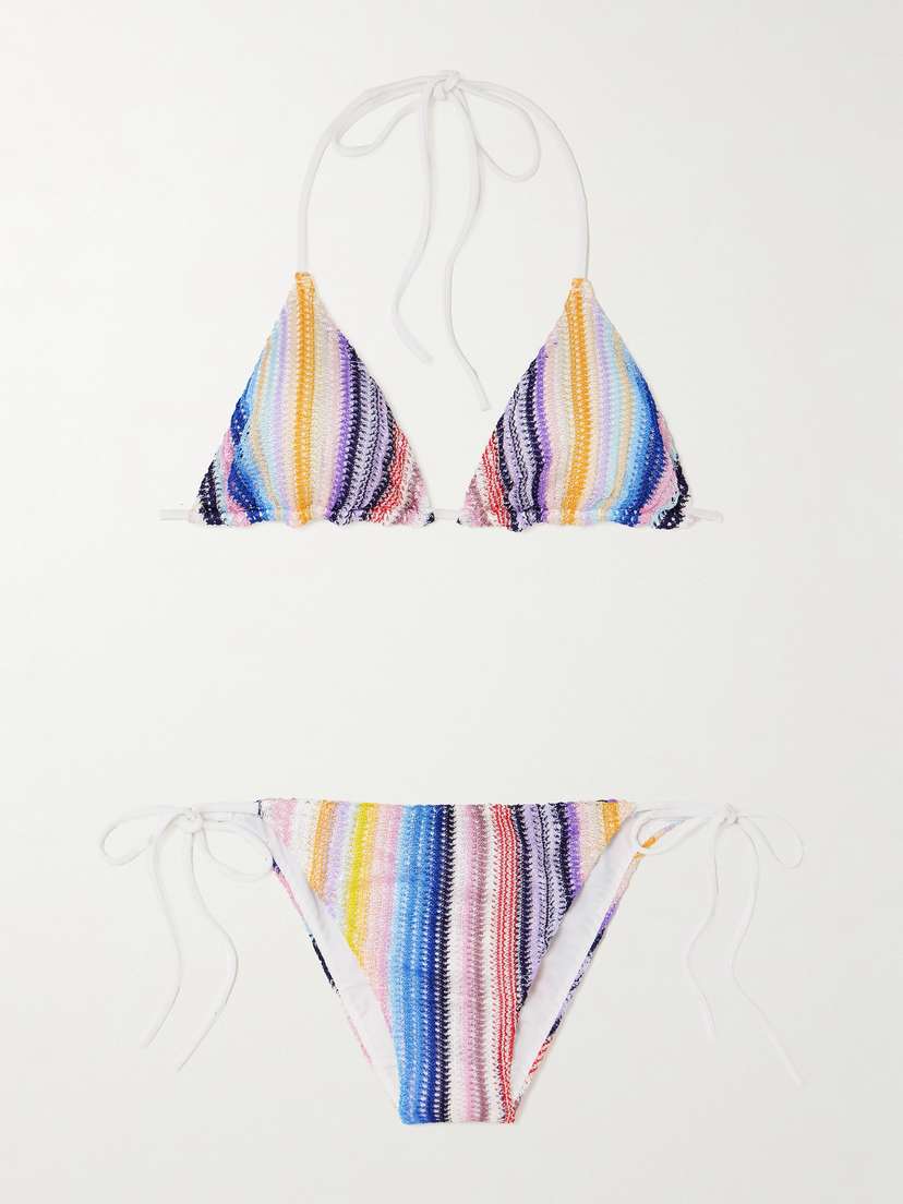 Missoni Mare Metallic Striped Crochet-knit Triangle Bikini