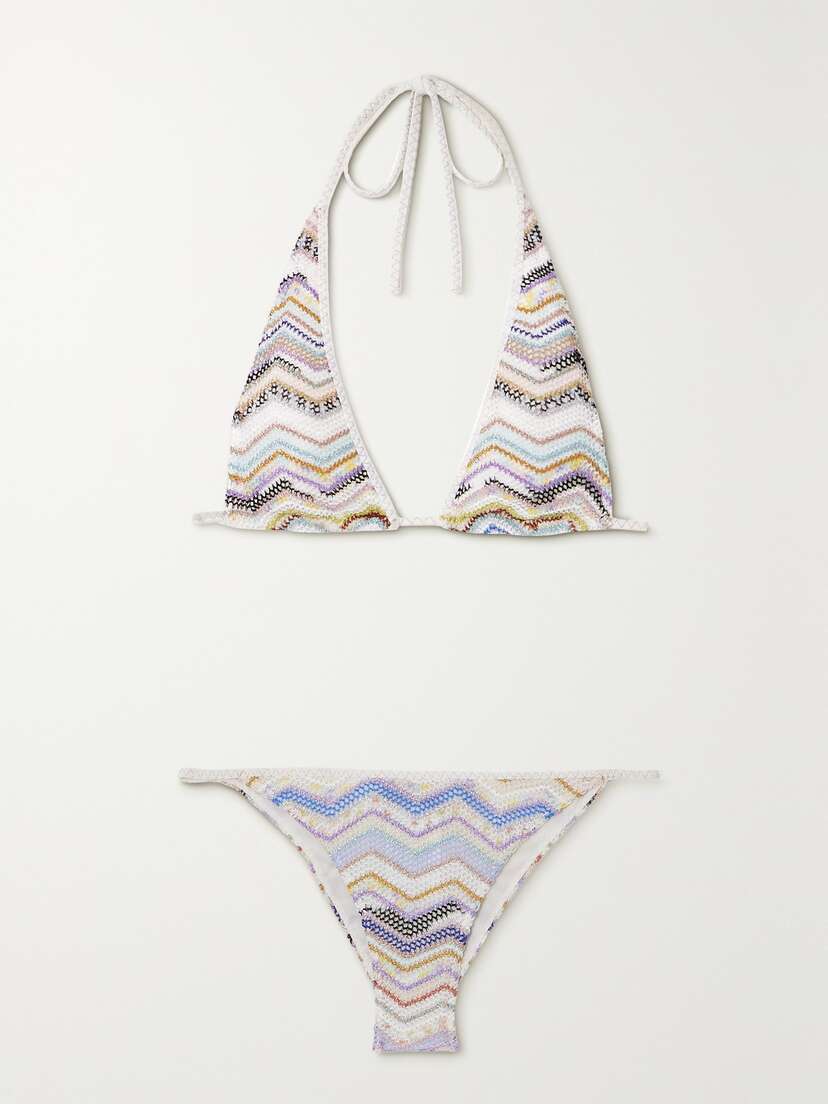 Missoni Mare Striped Metallic Crochet-knit Halterneck Triangle Bikini