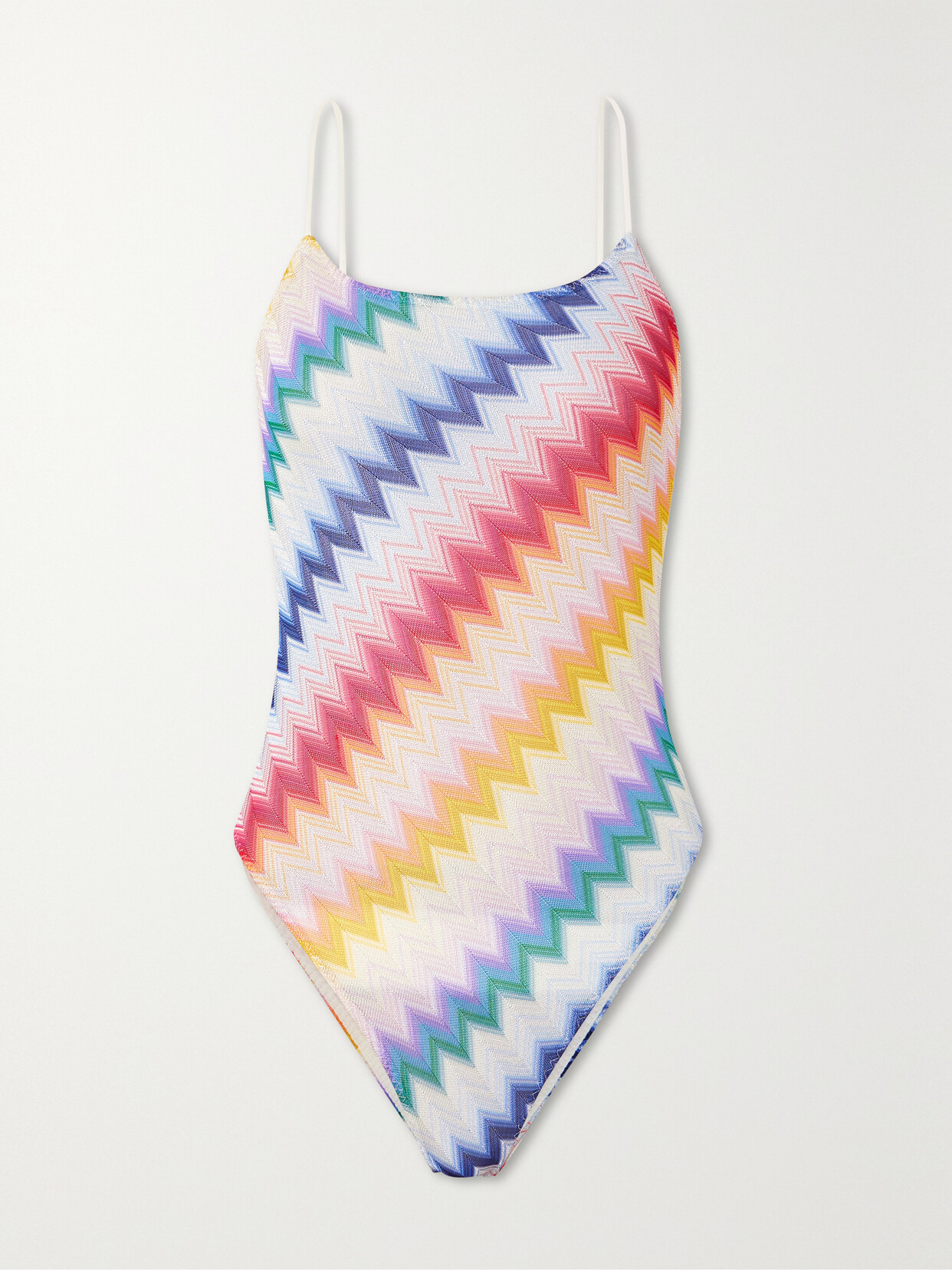 Shop Missoni Mare Open-back Striped Metallic Crochet-knit Swimsuit In Multi