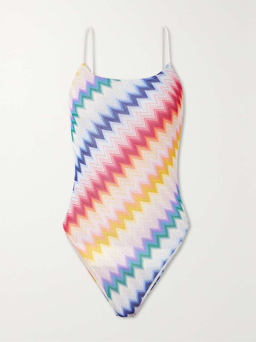 Missoni Mare Open-back Striped Metallic Crochet-knit Swimsuit