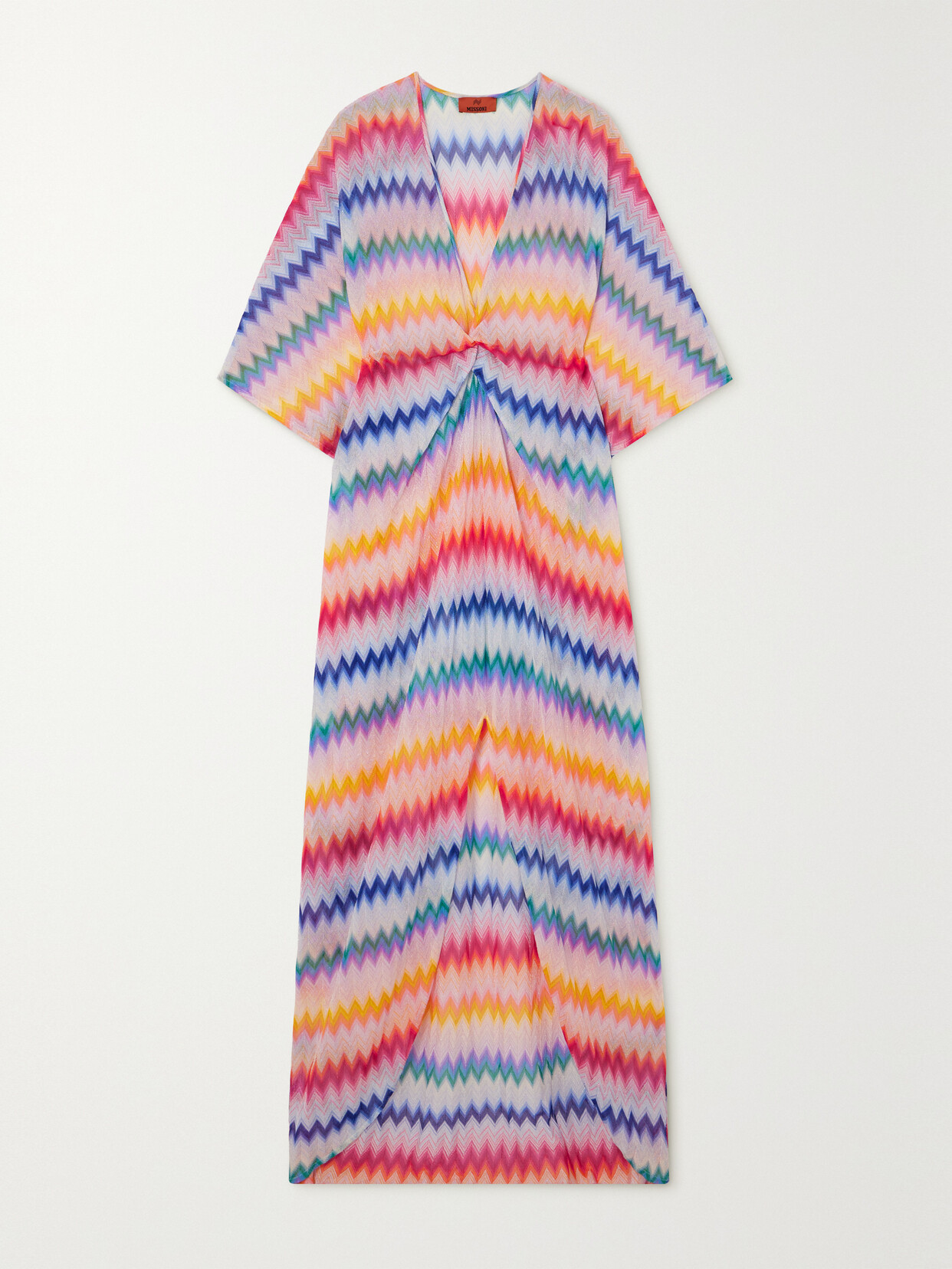 Missoni Mare Twist-front Metallic Crochet-knit Kaftan In Multi