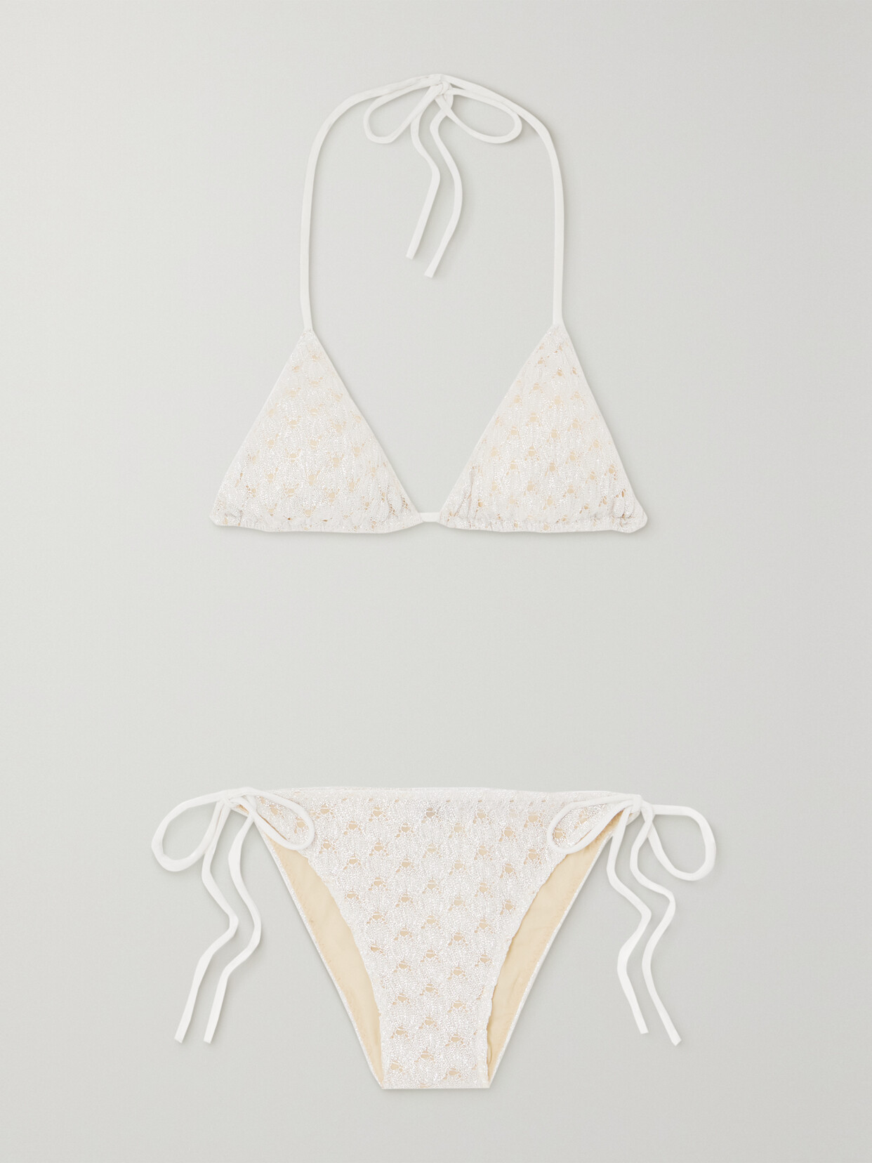 Missoni Mare Metallic Crochet-knit Triangle Halterneck Bikini In White