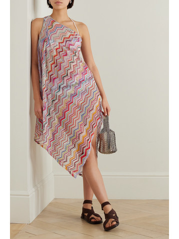 Missoni Mare one-shoulder draped asymmetric metallic crochet-knit dress