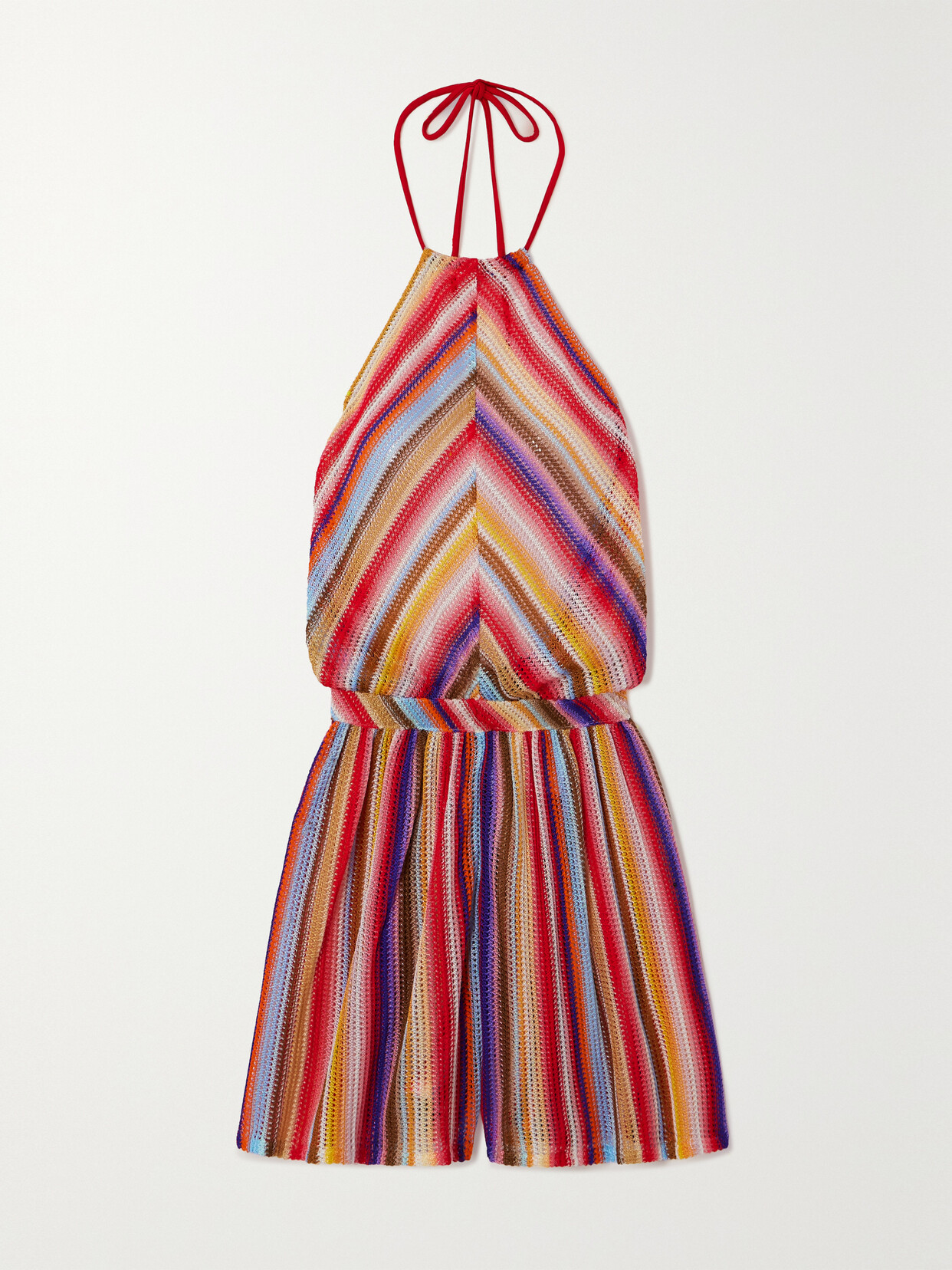 Missoni Mare Striped Crochet-knit Halterneck Playsuit In Multi