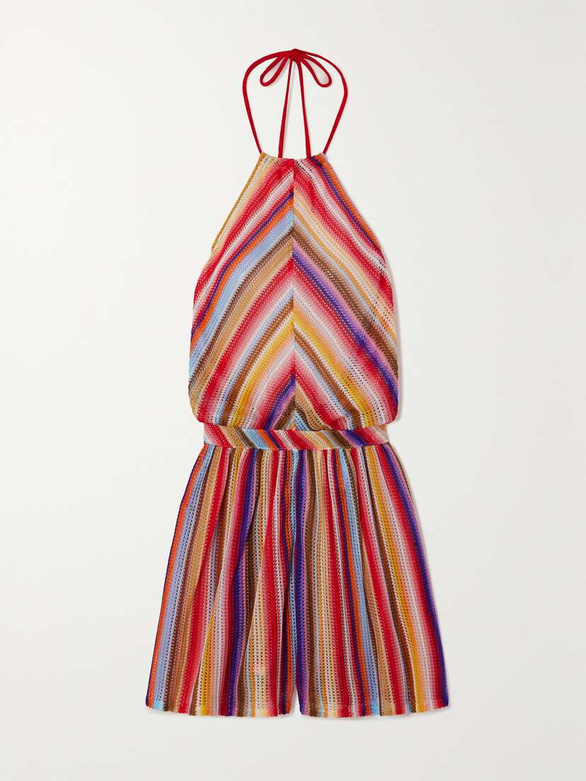 Missoni Mare Striped Crochet-knit Halterneck Playsuit