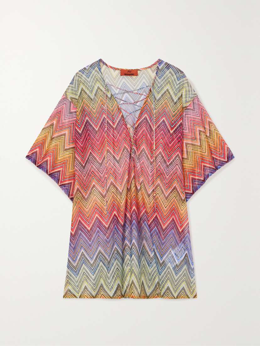 Missoni Mare Lace-up Striped Crochet-knit Mini Dress