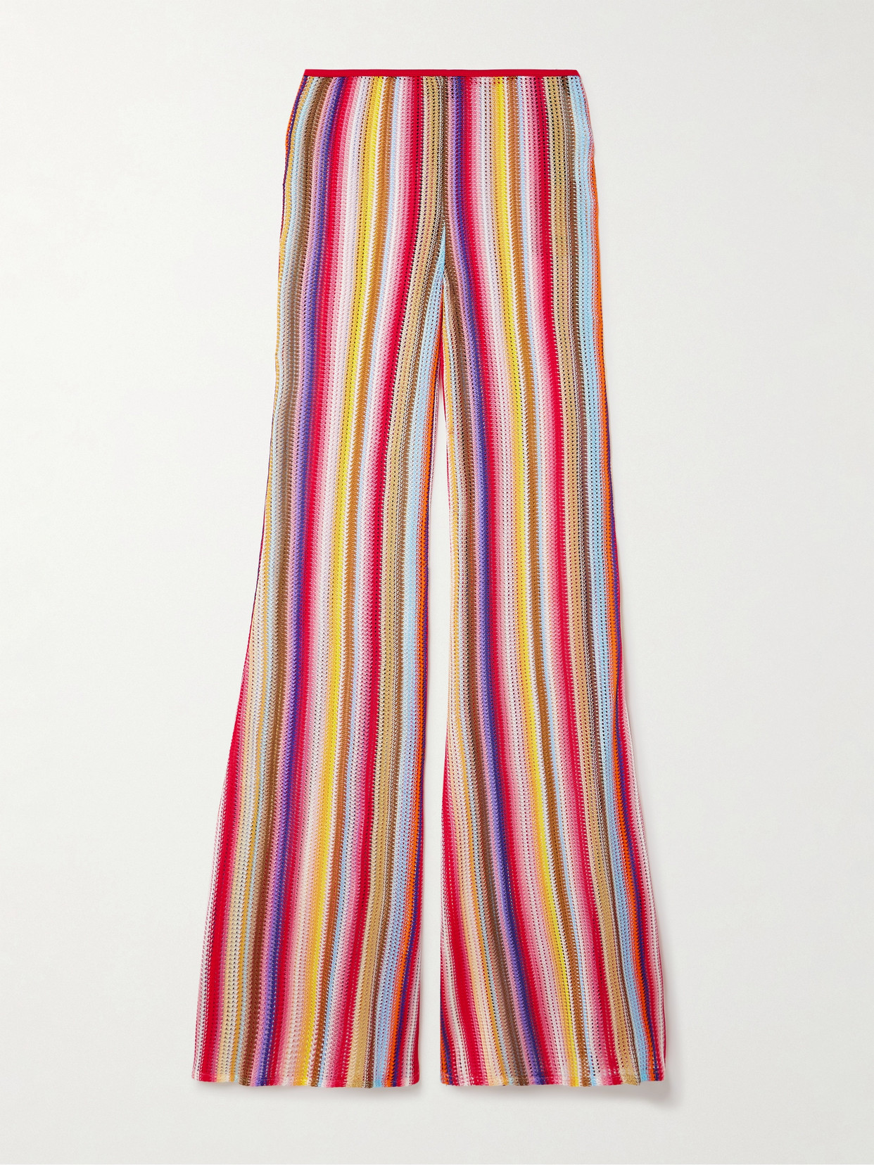 Shop Missoni Mare Striped Metallic Crochet-knit Flared Trousers In Multi