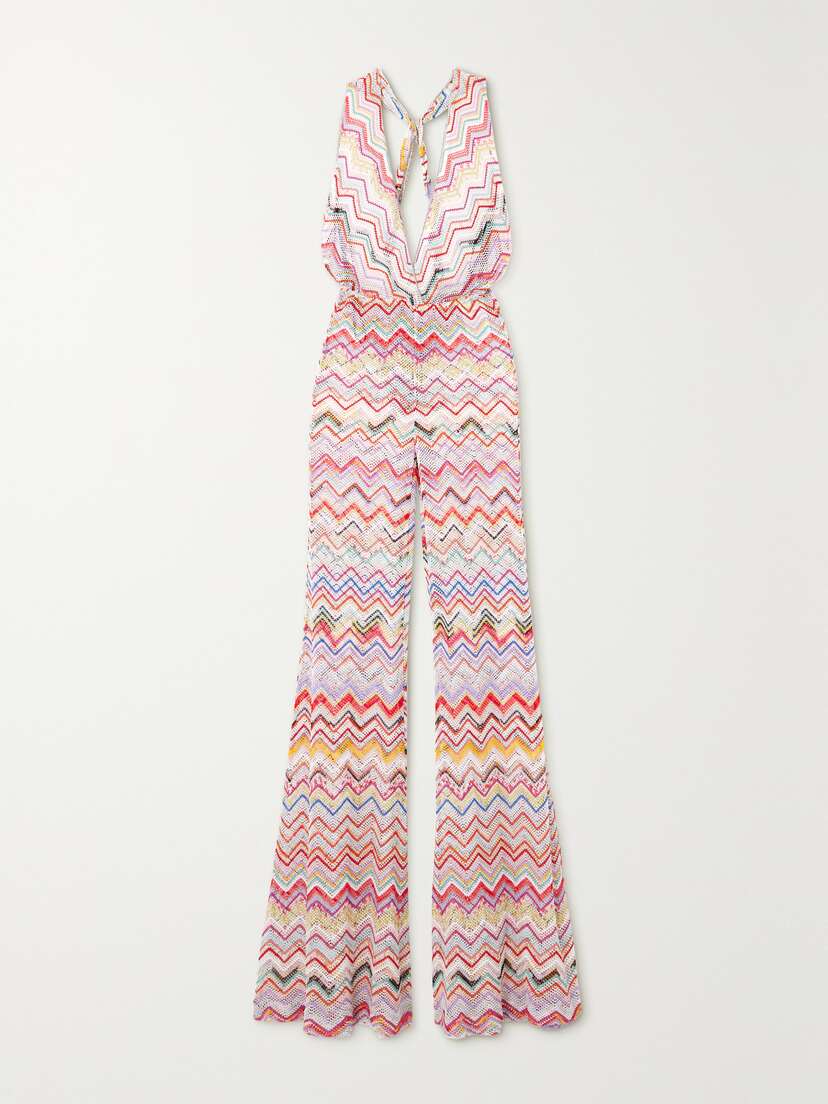 Missoni Mare Striped Metallic Crochet-knit Halterneck Jumpsuit
