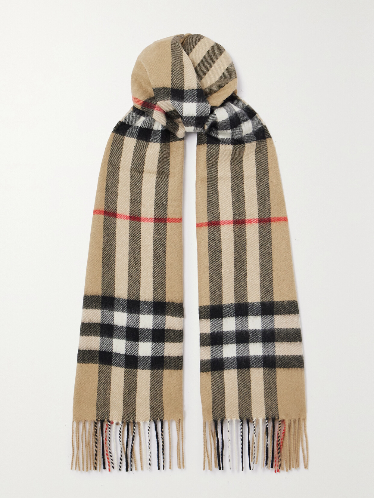 BURBERRY FRINGED CHECKED CASHMERE SCARF