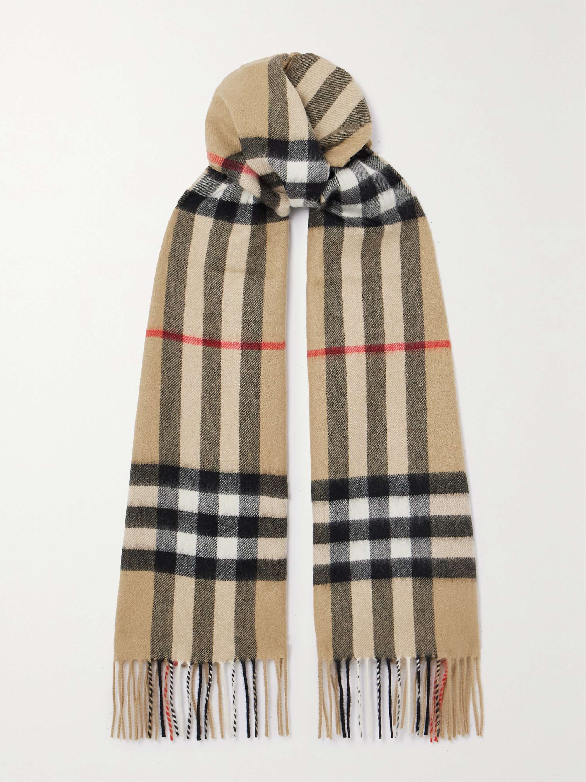 BURBERRY Fringed Checked Wool and Cashmere-Blend Scarf for Men