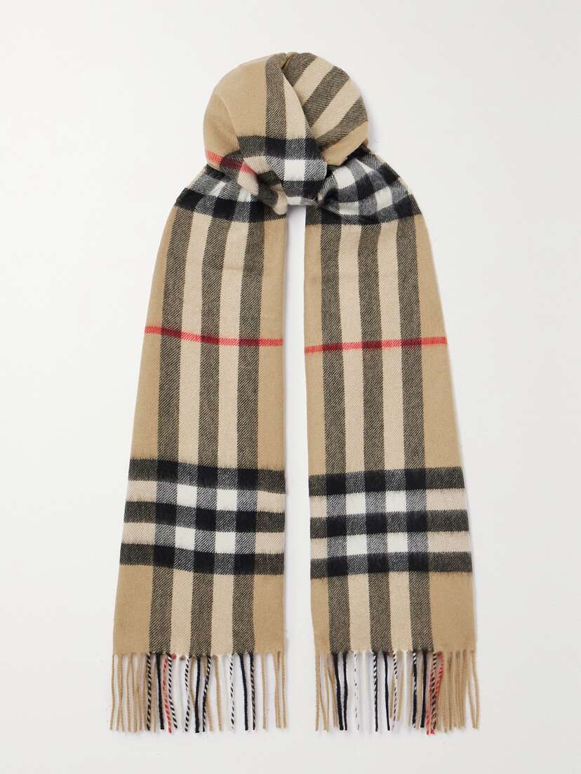 Burberry Fringed Checked Cashmere Scarf