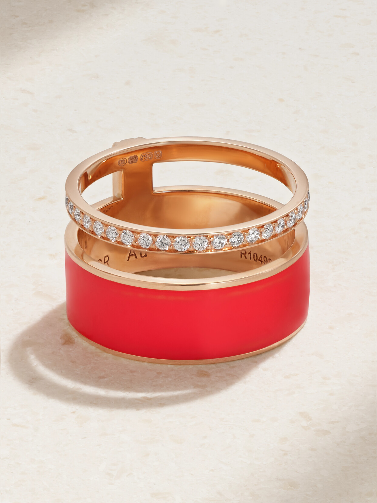 Shop Repossi Berbere 18-karat Rose Gold, Lacquer And Diamond Ring In Red