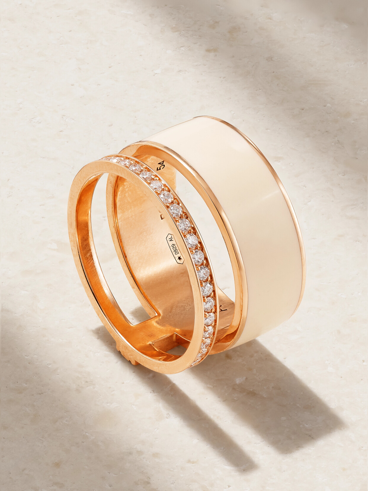 Repossi Berbere 18-karat Rose Gold, Lacquer And Diamond Ring In Ivory