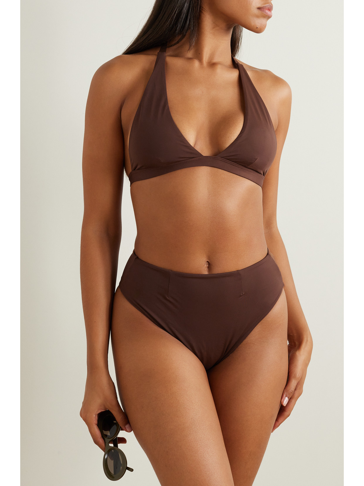 Shop Haight + Net Sustain + Tina Kunakey Nadia Triangle Bikini Top In Brown