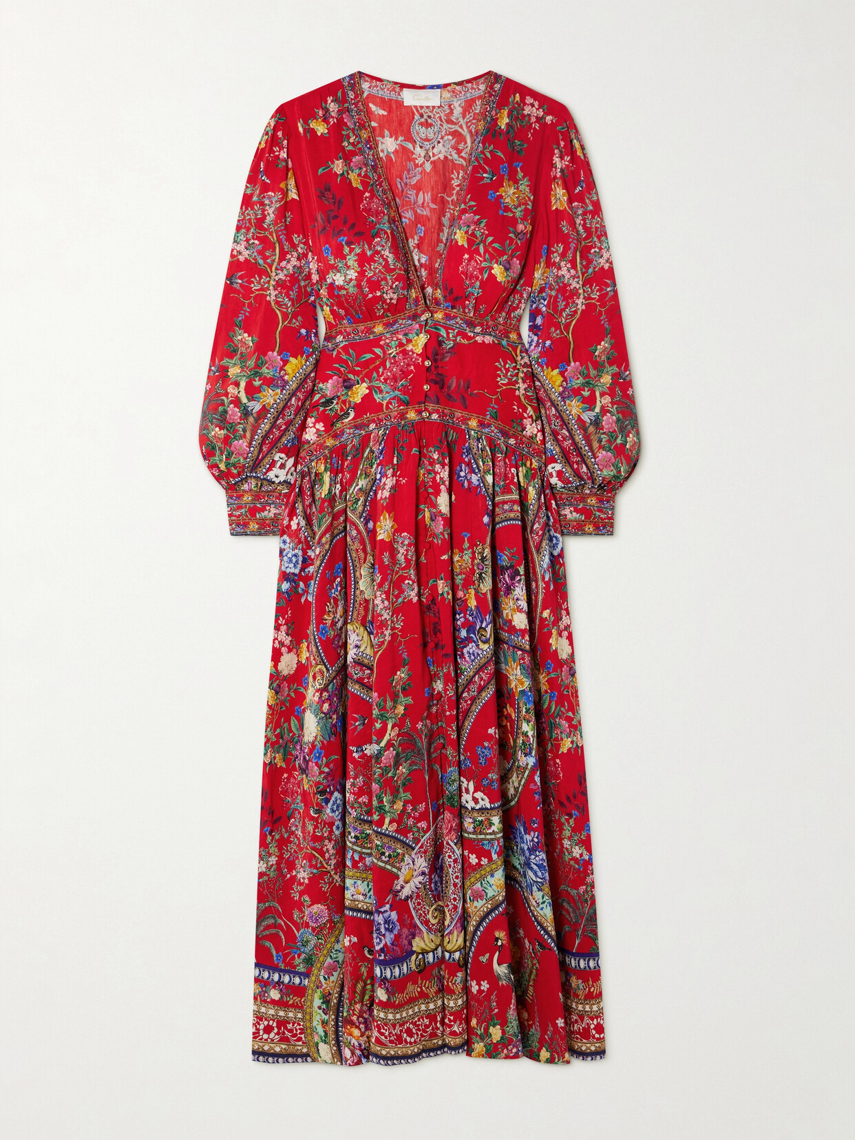 Camilla Embellished Floral-print Silk Crepe De Chine Maxi Dress In Red