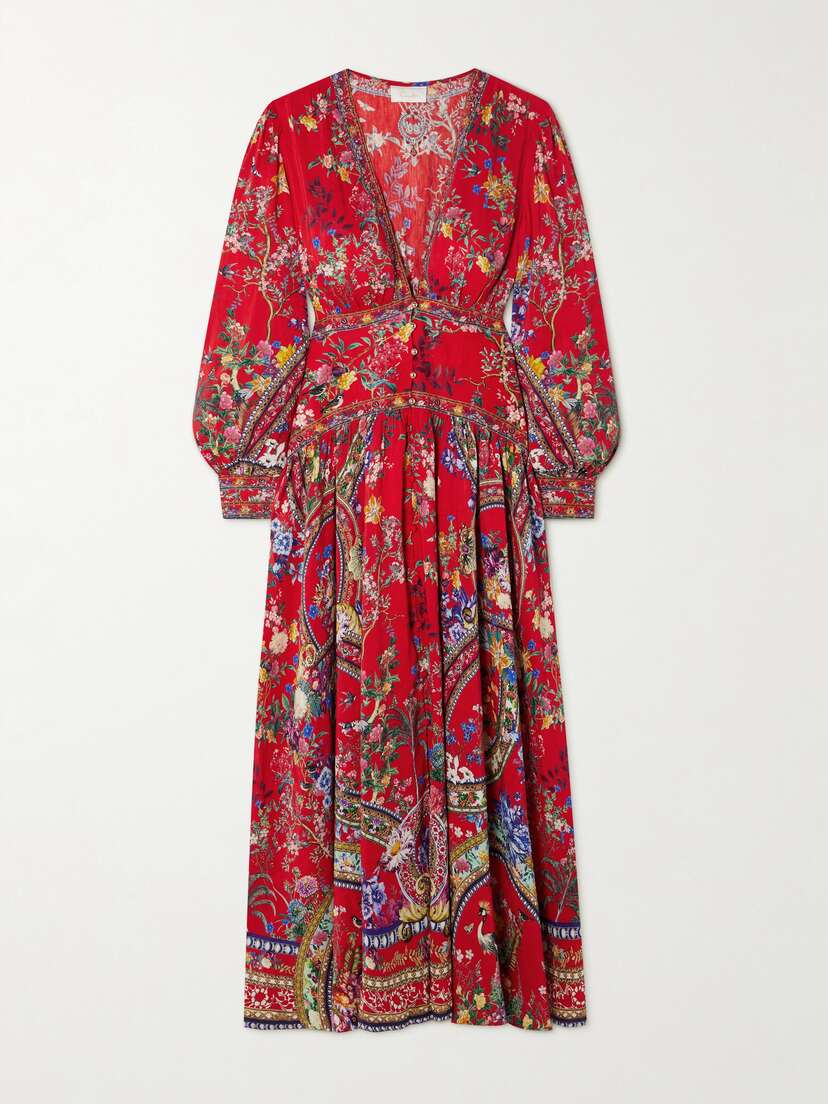Camilla Embellished Floral-print Silk Crepe De Chine Maxi Dress