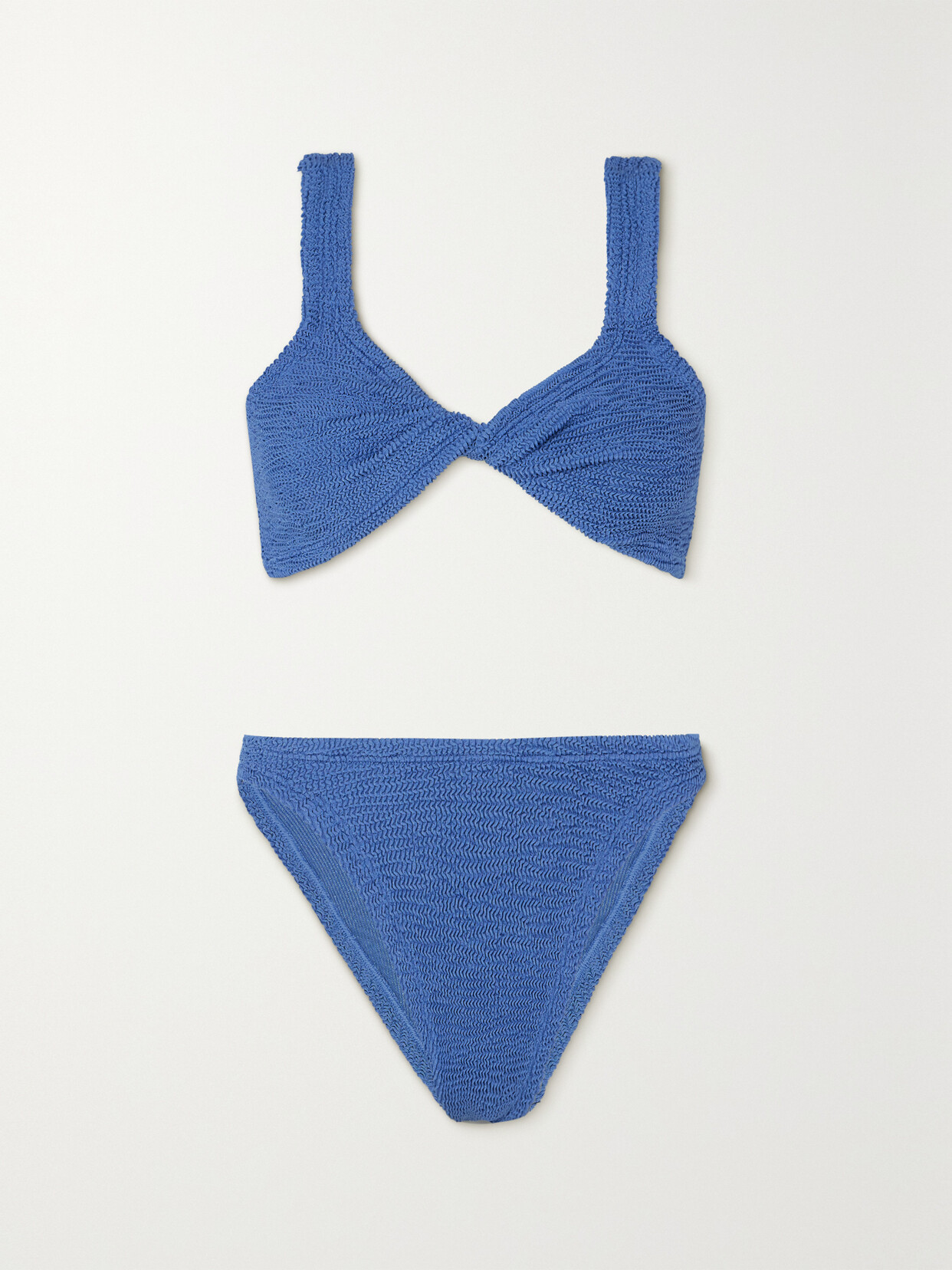 Hunza G Juno Twist-front Metallic Seersucker Bikini In Blue